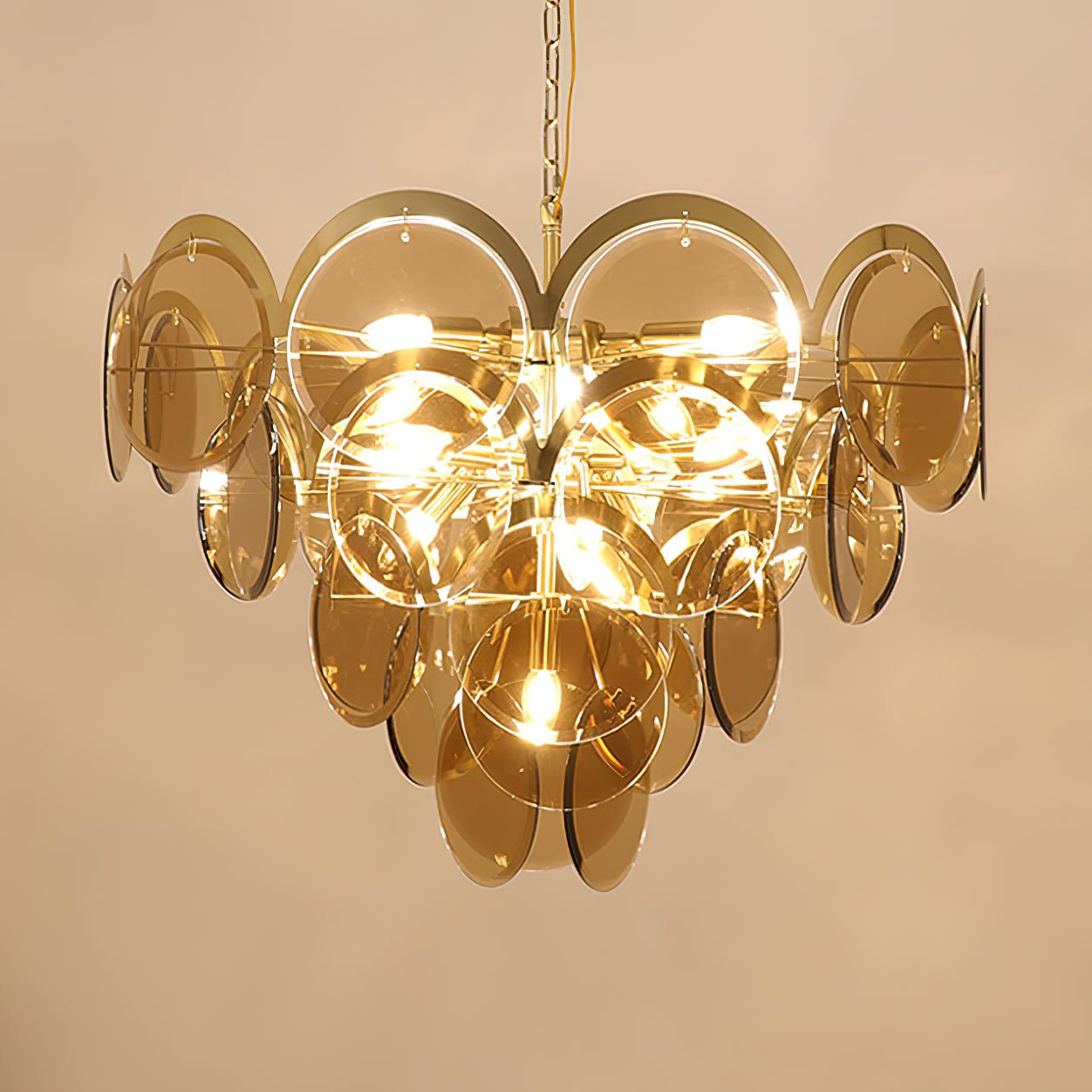 Bryndis Chandelier Amber Glass Tiered Circles
