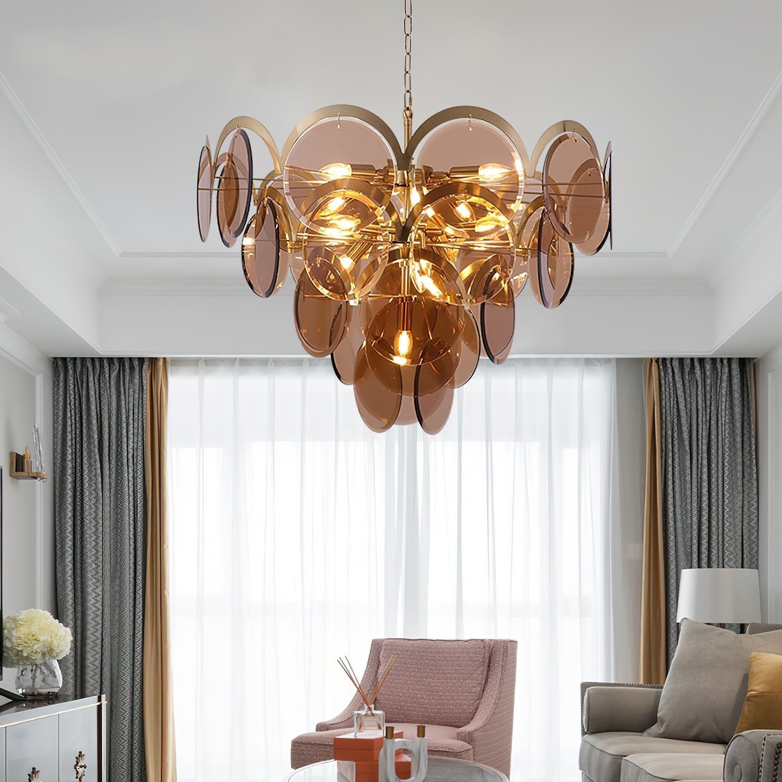 Bryndis Chandelier Amber Glass Tiered Circles