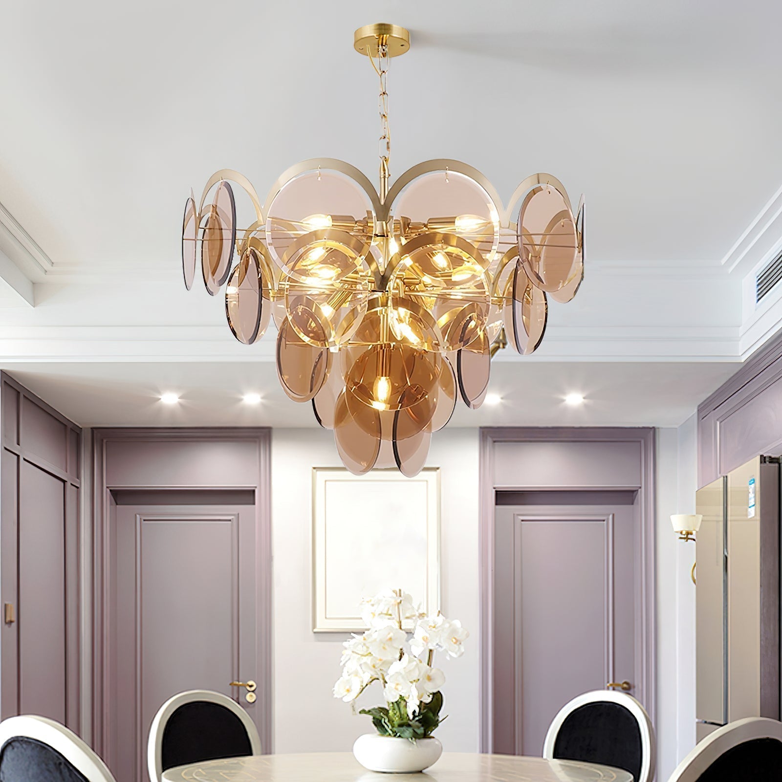 Bryndis Chandelier Amber Glass Tiered Circles