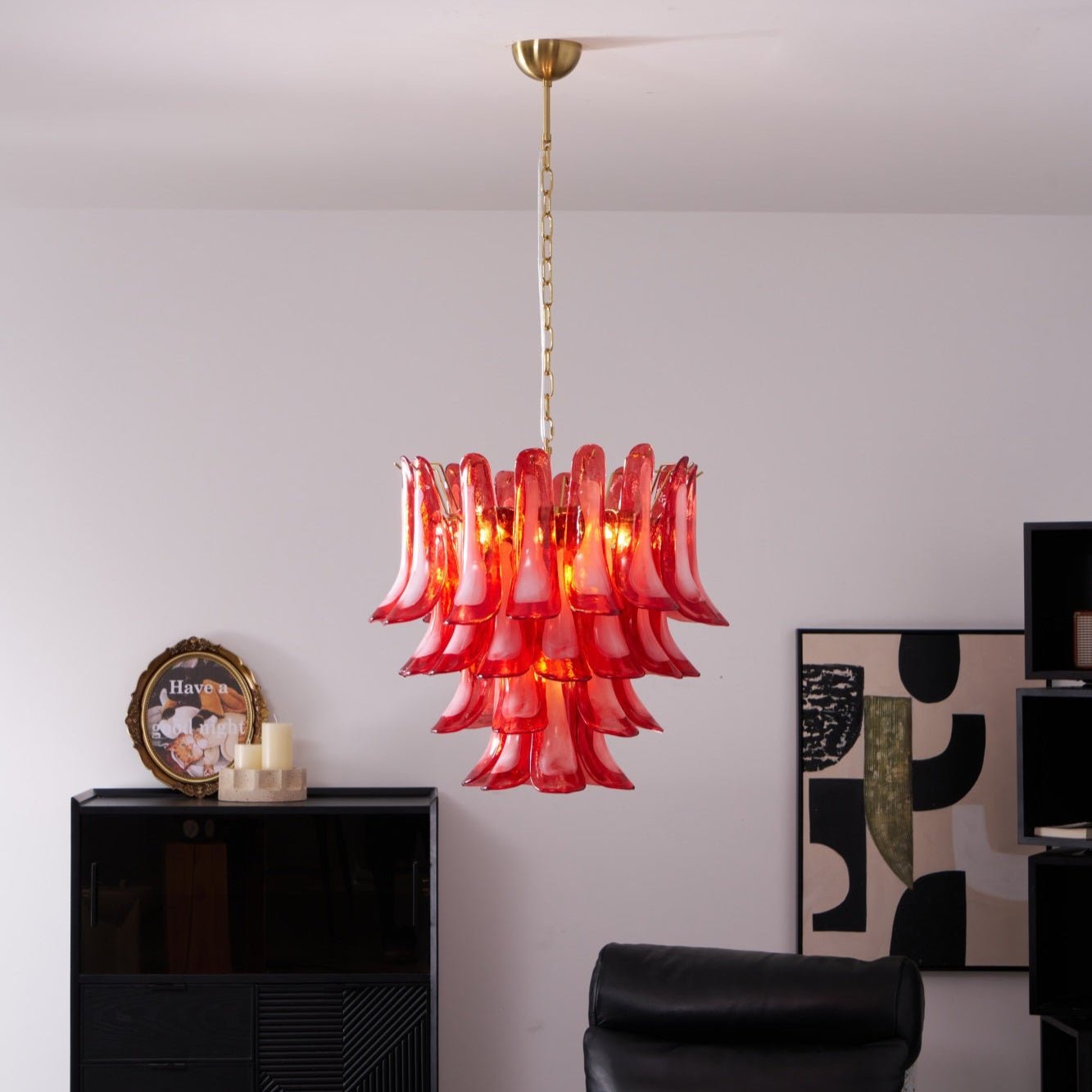 Celarine Chandelier Red Petal Glass Layered Artistic