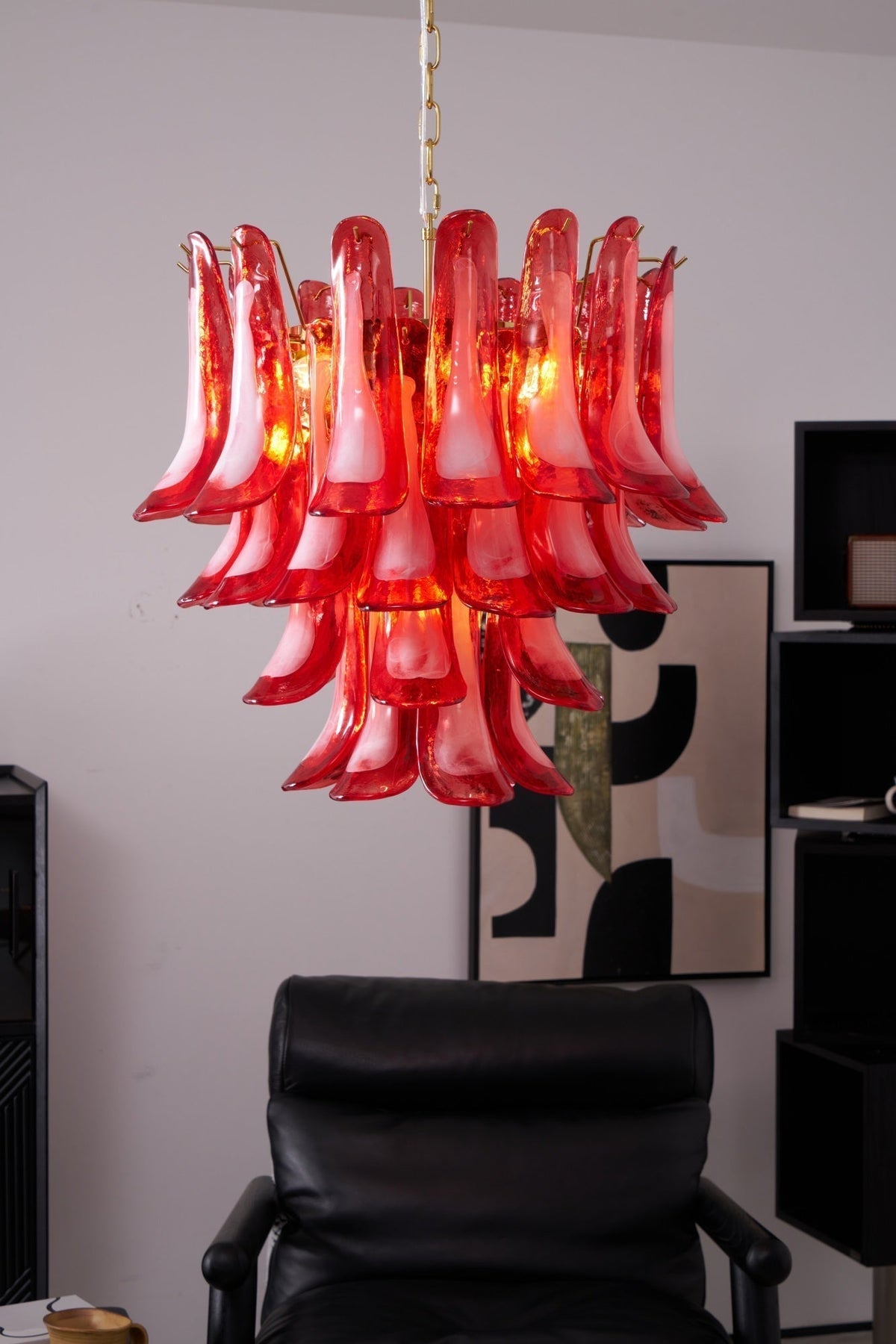 Celarine Chandelier Red Petal Glass Layered Artistic