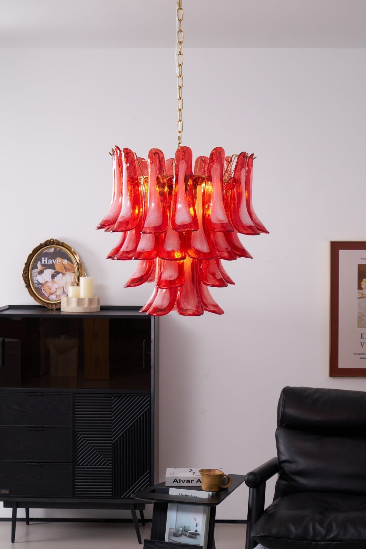 Celarine Chandelier Red Petal Glass Layered Artistic