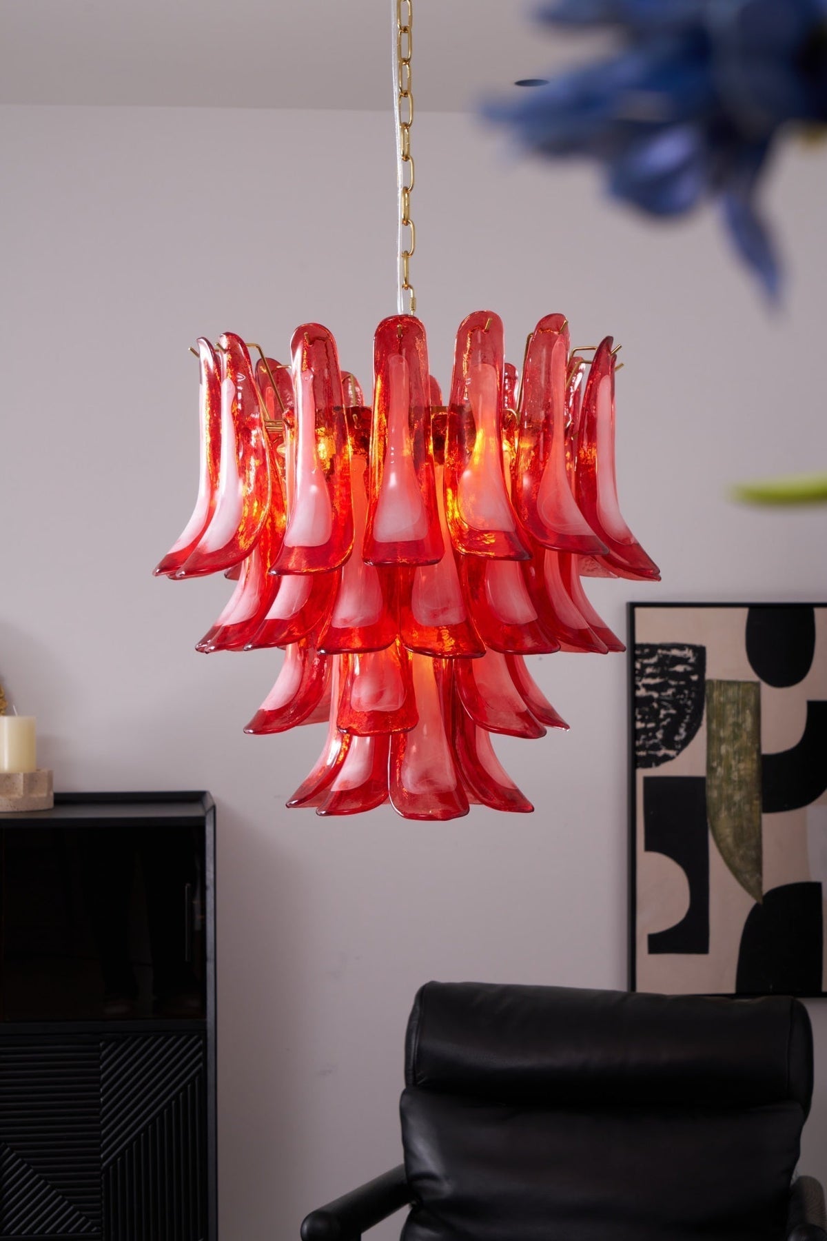 Celarine Chandelier Red Petal Glass Layered Artistic