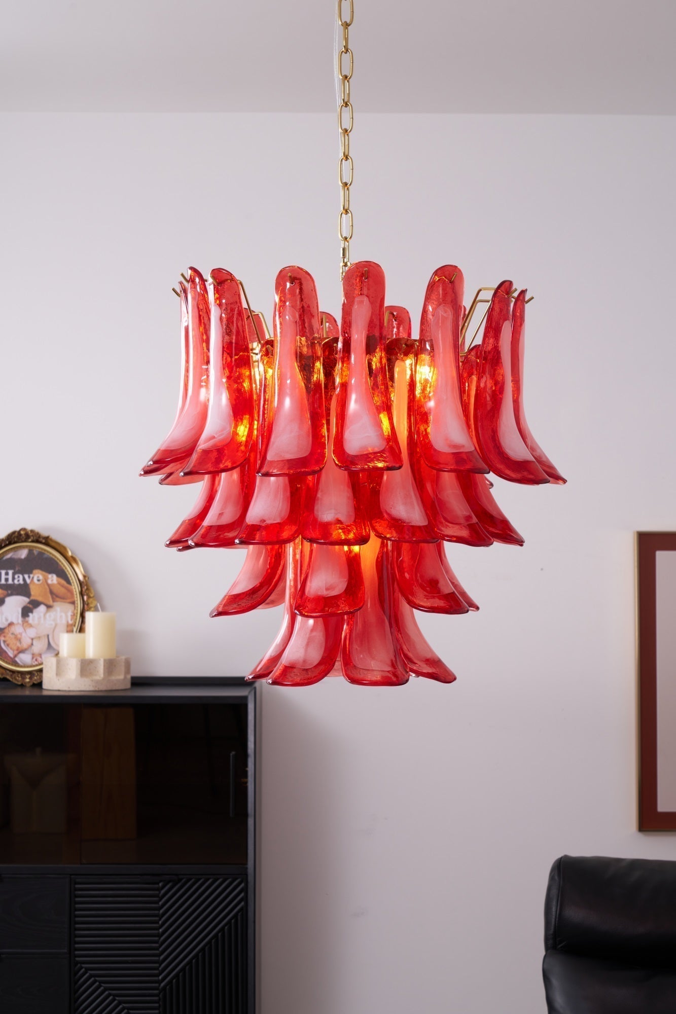 Celarine Chandelier Red Petal Glass Layered Artistic