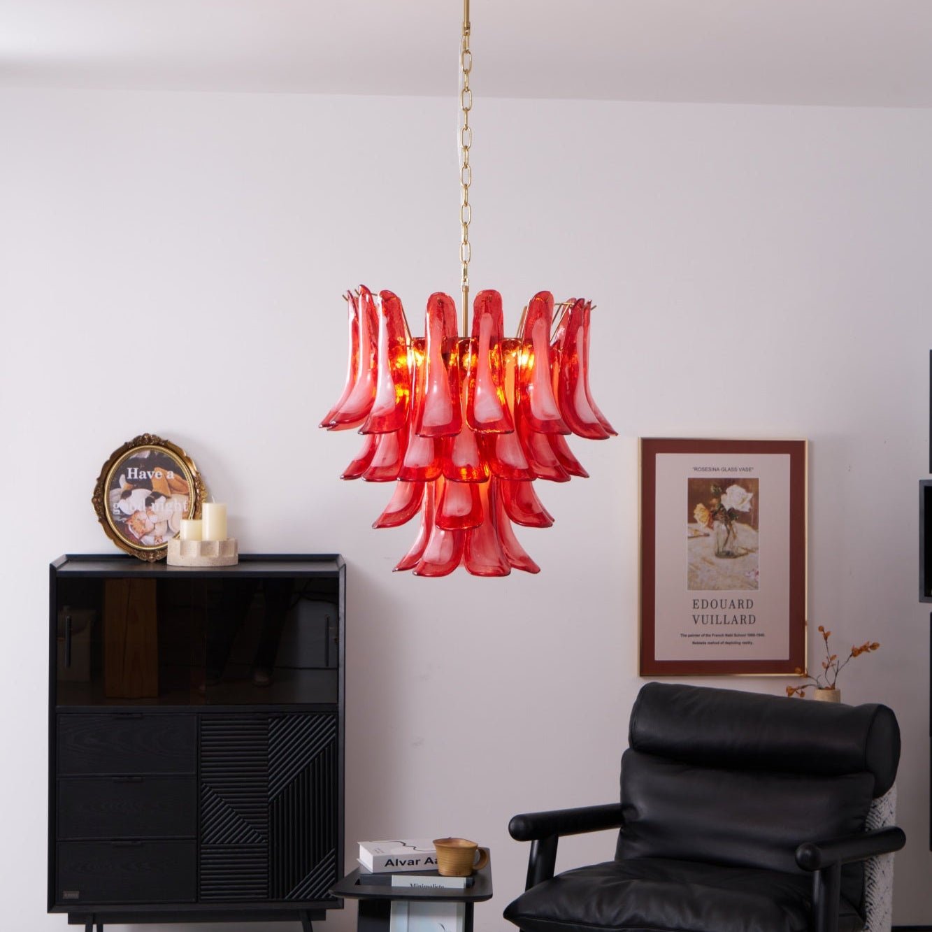 Celarine Chandelier Red Petal Glass Layered Artistic