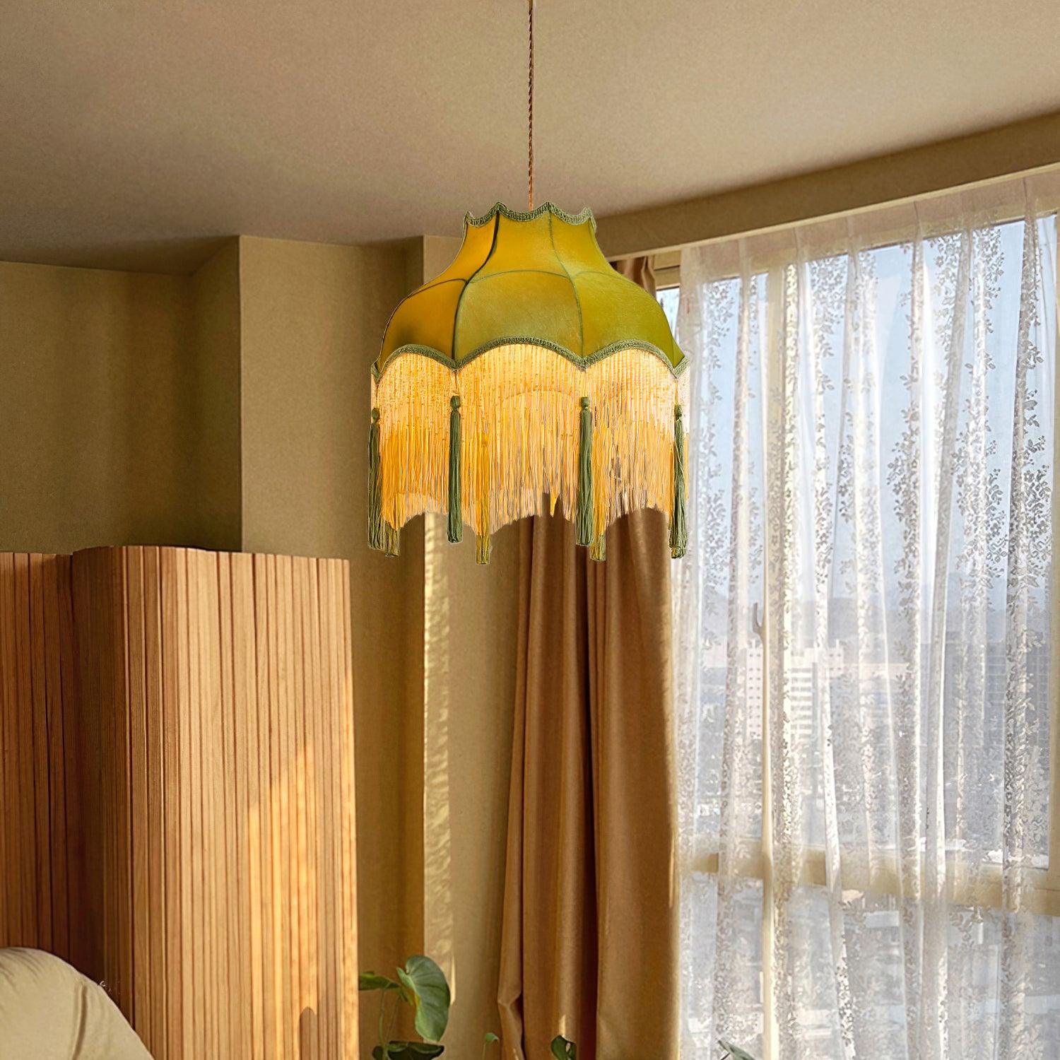 Fina Pendant Light Velvet Fringe Vintage Elegant Tassel - Neutral Decor