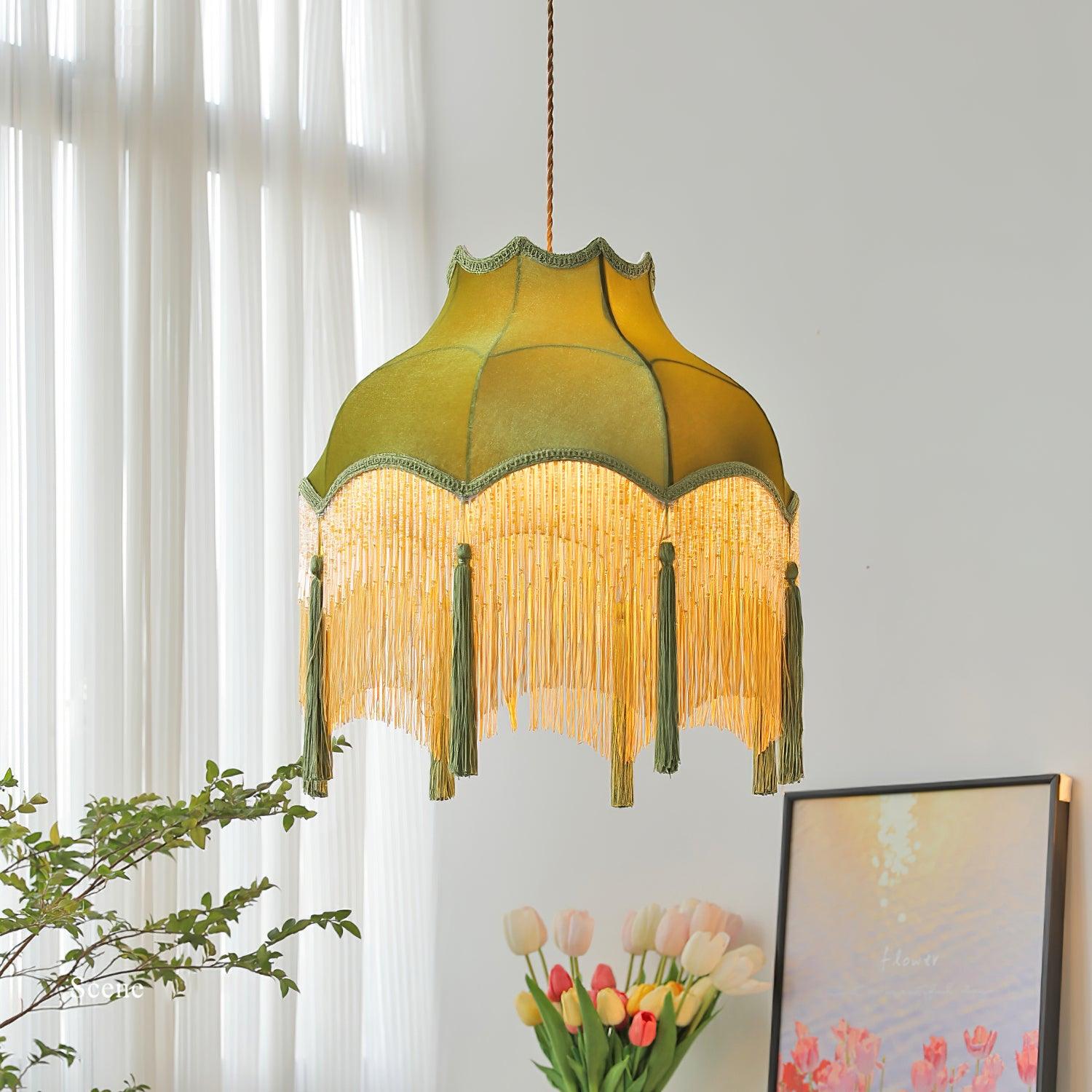 Fina Pendant Light Velvet Fringe Vintage Elegant Tassel - Neutral Decor