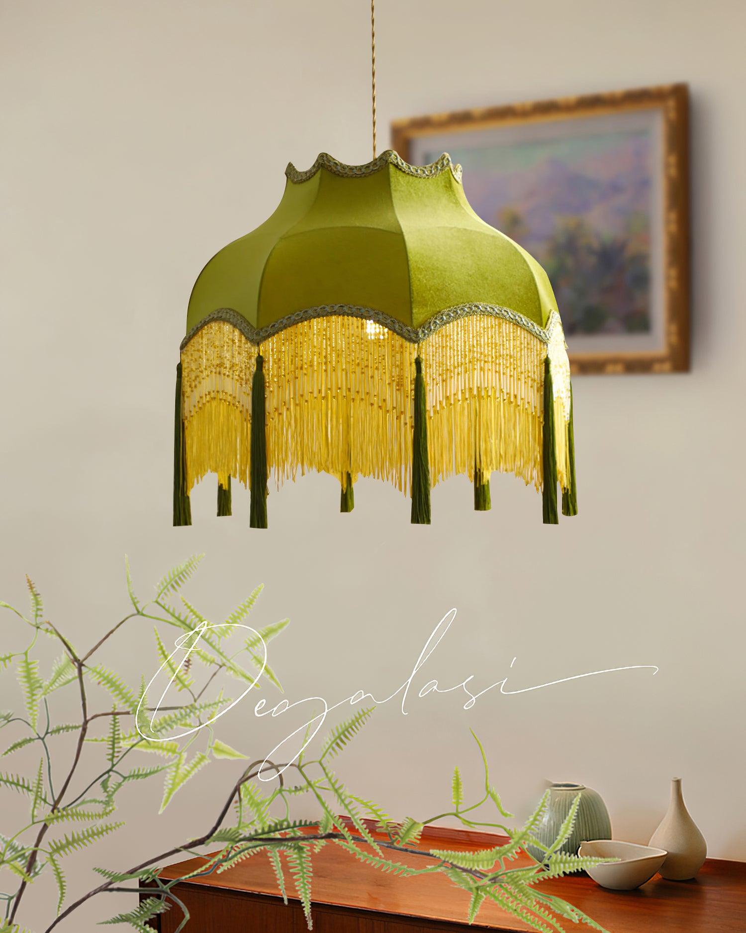 Fina Pendant Light Velvet Fringe Vintage Elegant Tassel - Neutral Decor