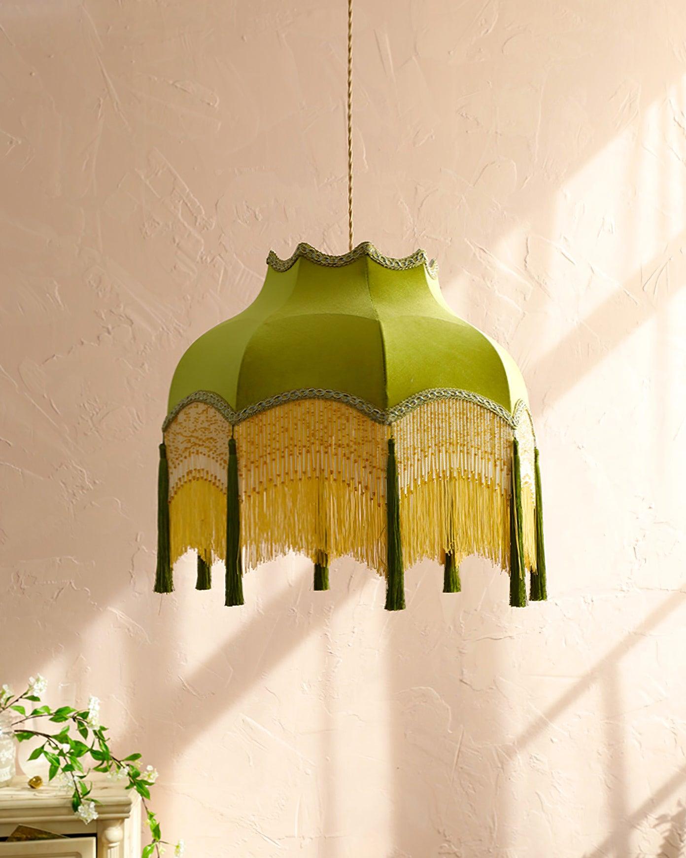 Fina Pendant Light Velvet Fringe Vintage Elegant Tassel - Neutral Decor