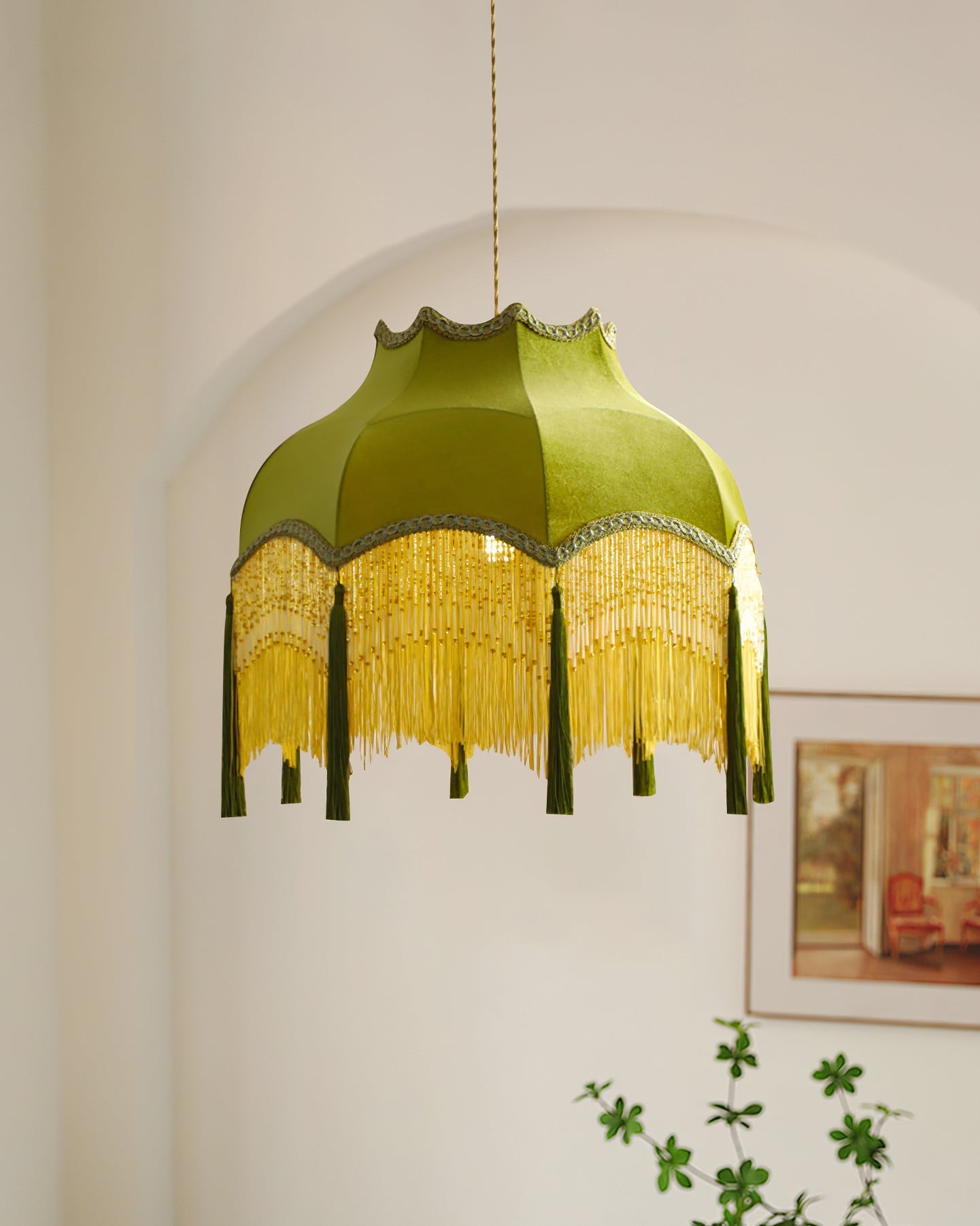 Fina Pendant Light Velvet Fringe Vintage Elegant Tassel - Neutral Decor