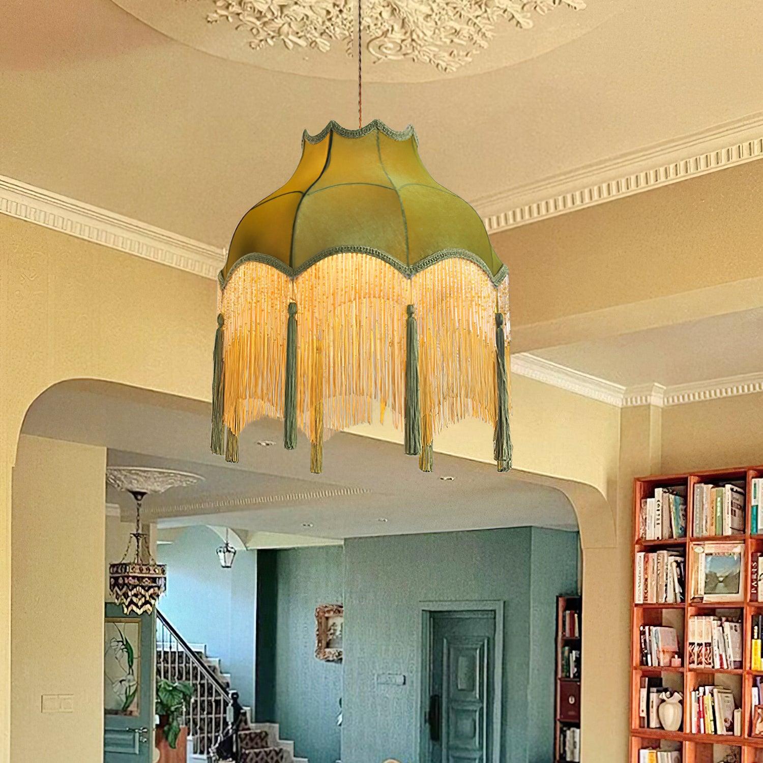 Fina Pendant Light Velvet Fringe Vintage Elegant Tassel - Neutral Decor