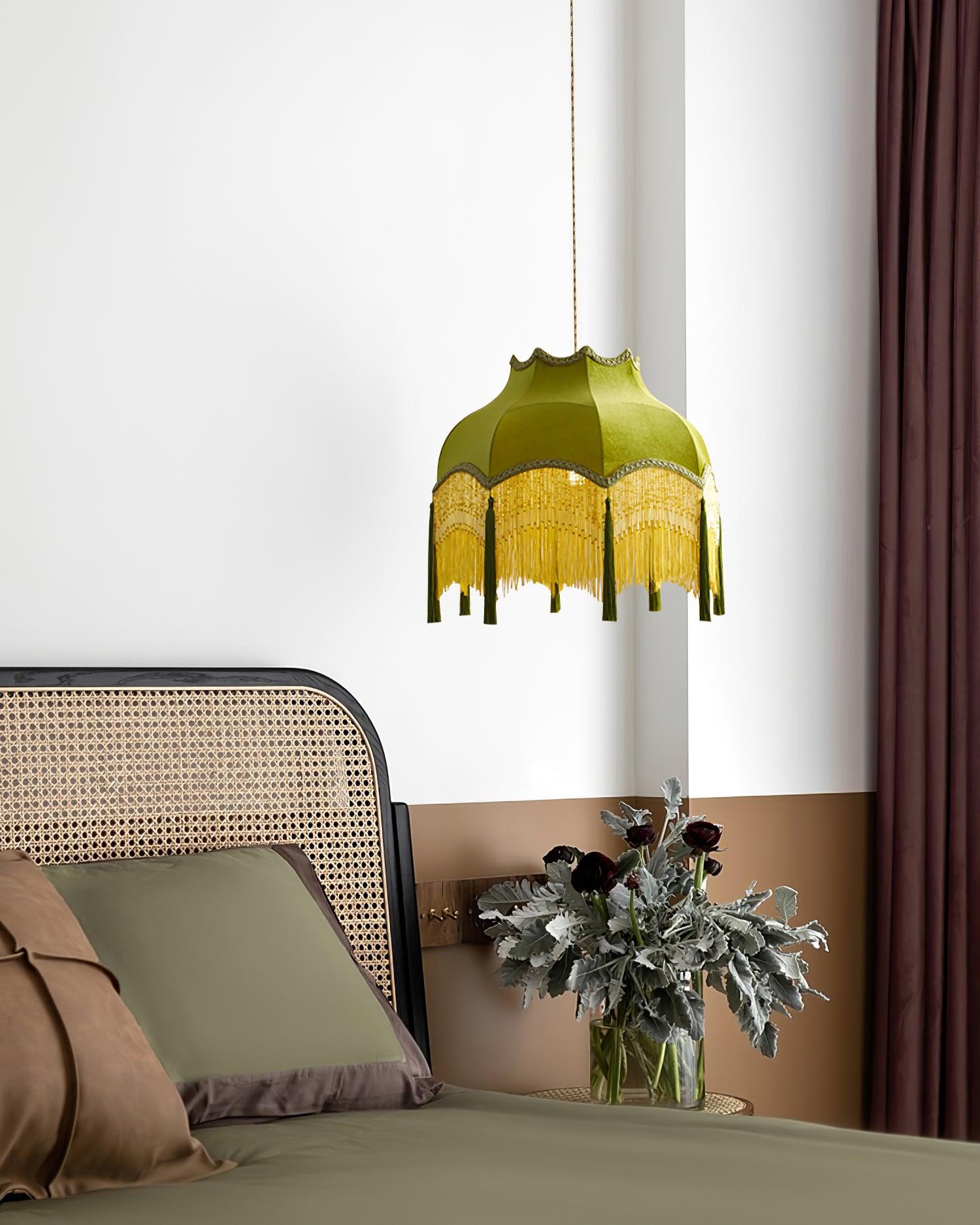 Fina Pendant Light Velvet Fringe Vintage Elegant Tassel - Neutral Decor