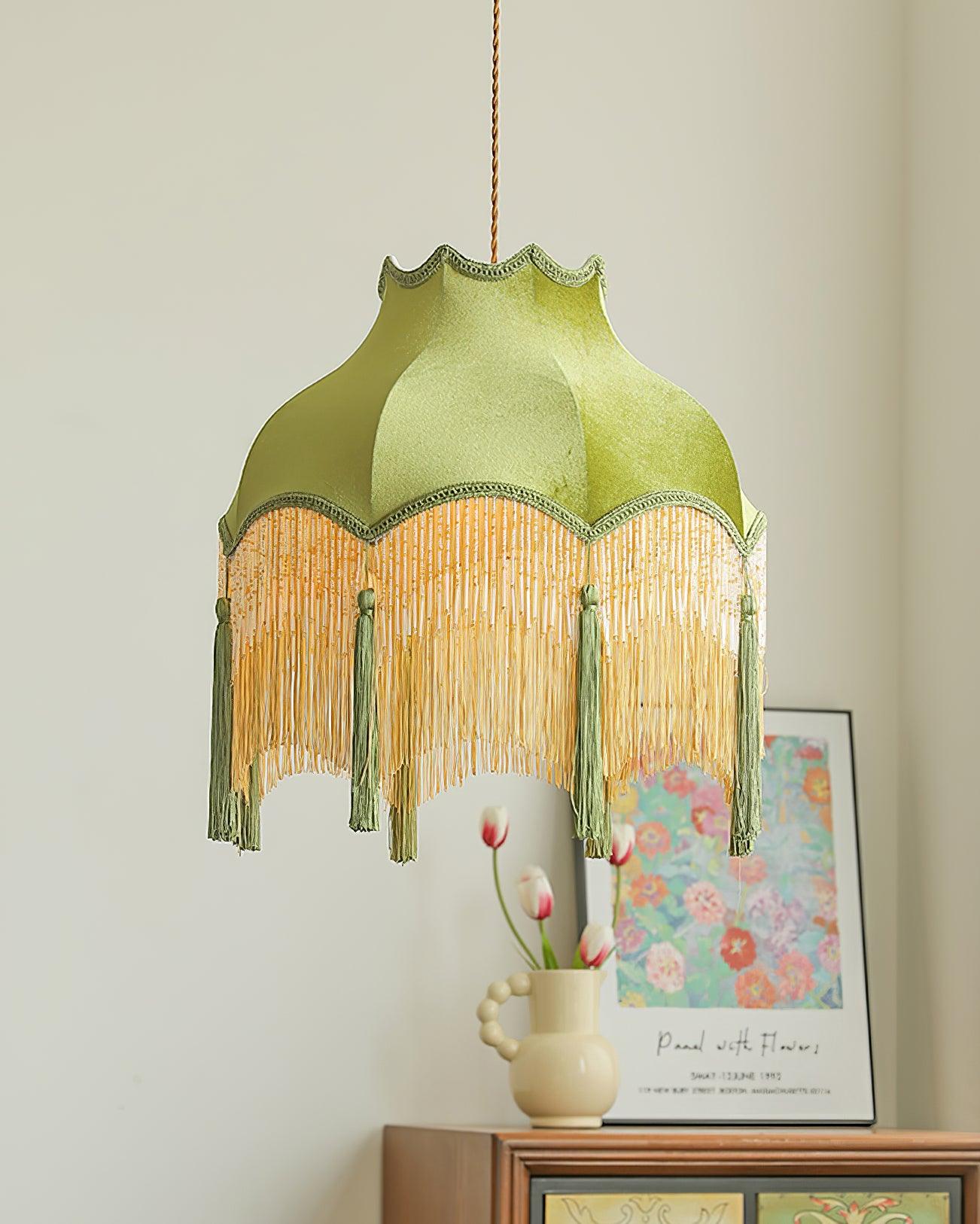 Fina Pendant Light Velvet Fringe Vintage Elegant Tassel - Neutral Decor