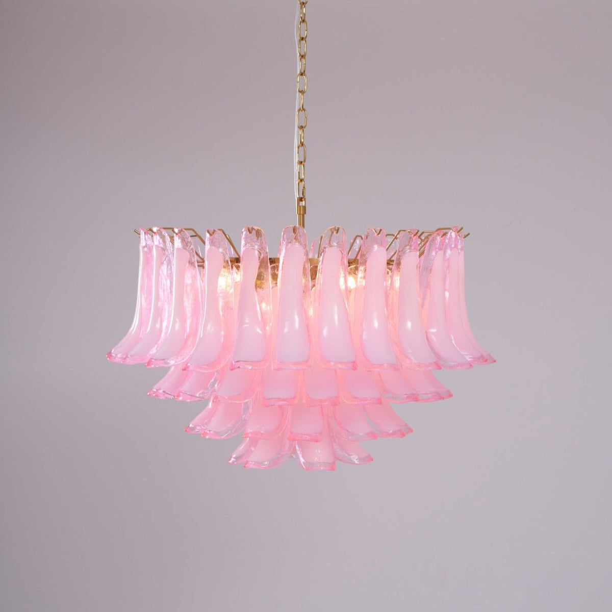Lioroaria Chandelier Pink Glass Leaf Layered Floral Glamour