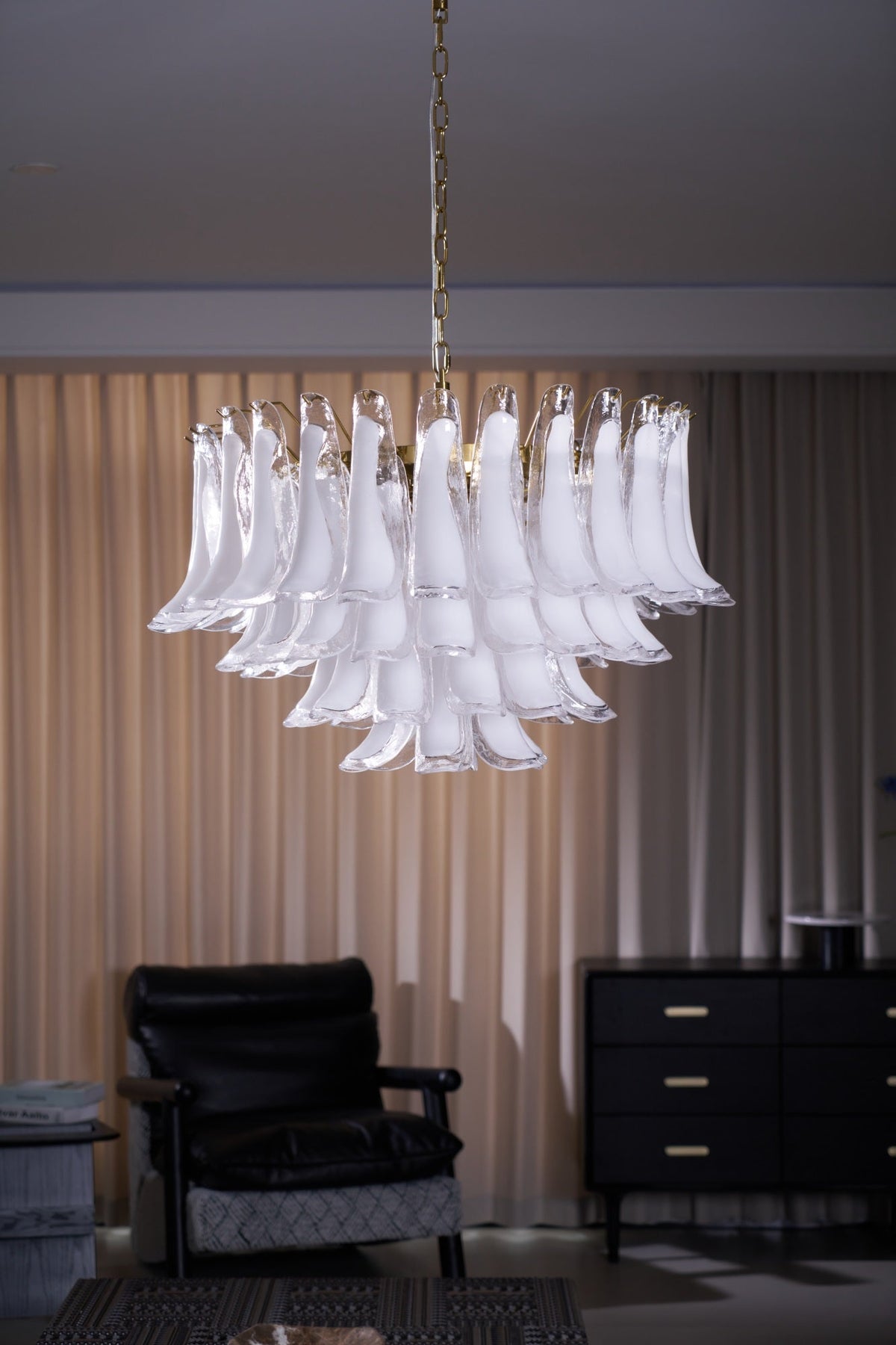 Lioroaria Chandelier Pink Glass Leaf Layered Floral Glamour