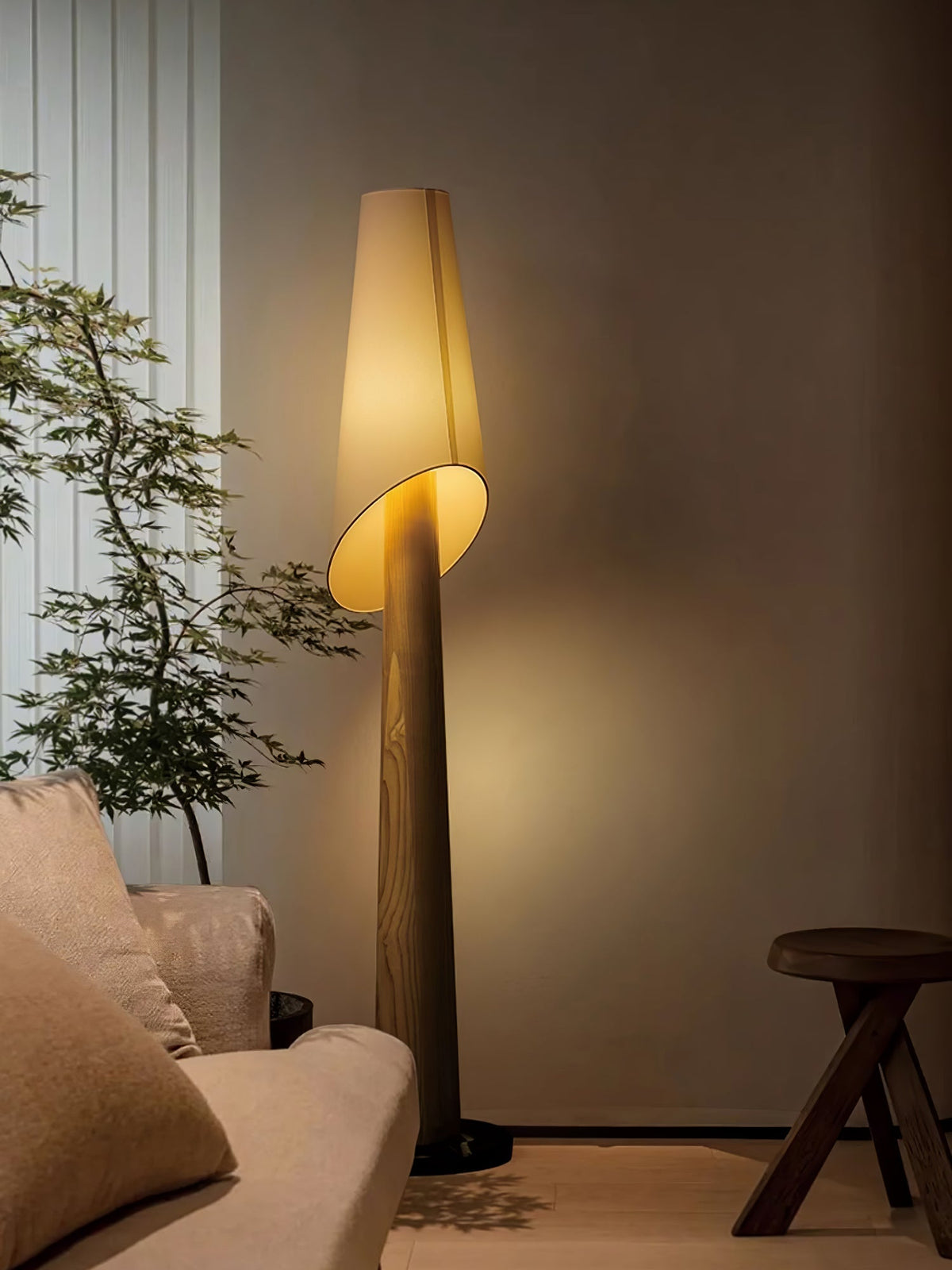 Curven Wood Marble Floor Lamp