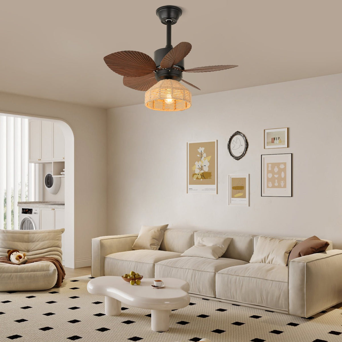 Rivora Tropical Rattan Ceiling Fan Light