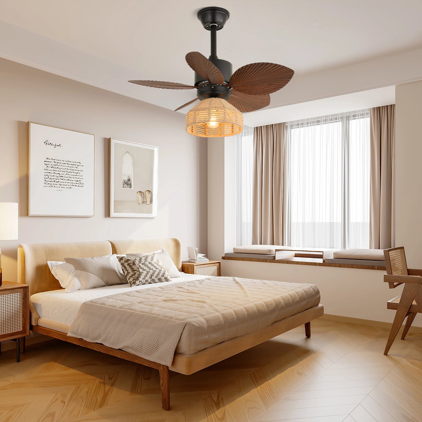 Rivora Tropical Rattan Ceiling Fan Light