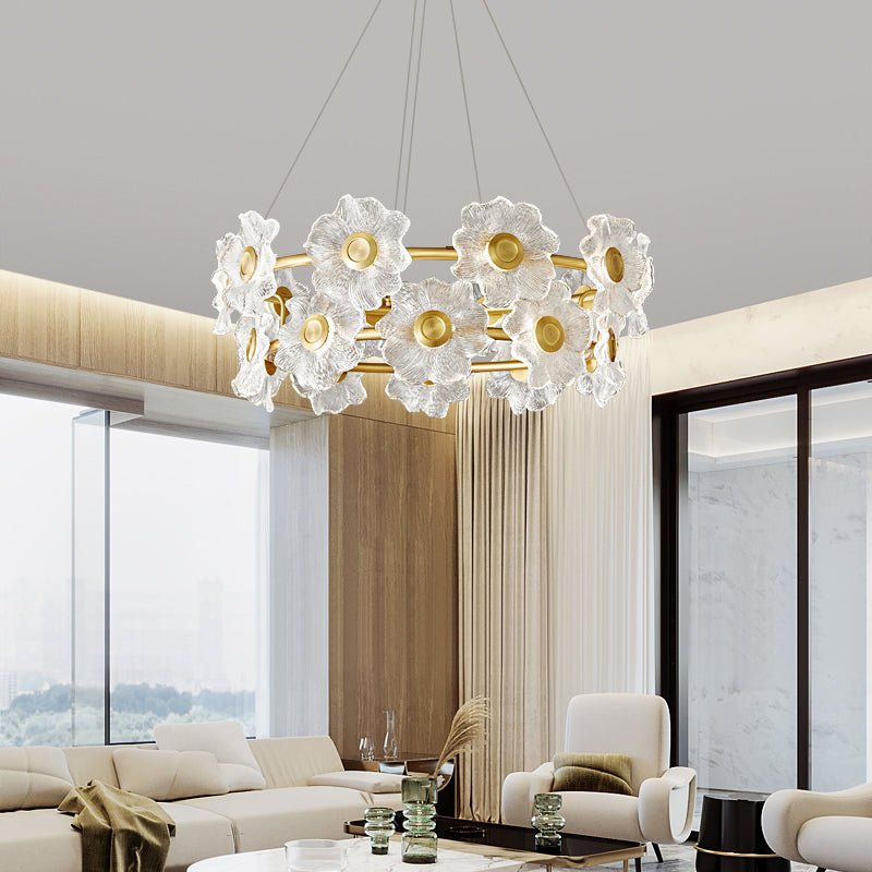 Cemirel Unique Flower Brass Glass Chandelier