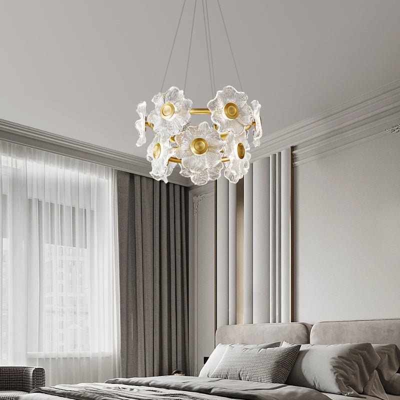 Cemirel Unique Flower Brass Glass Chandelier