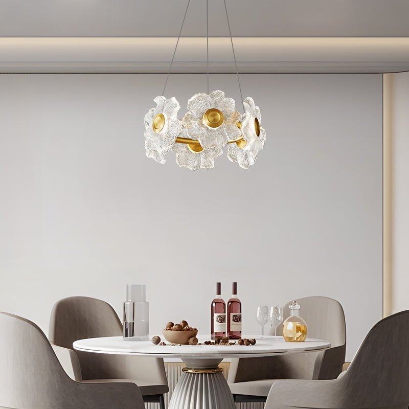 Cemirel Unique Flower Brass Glass Chandelier