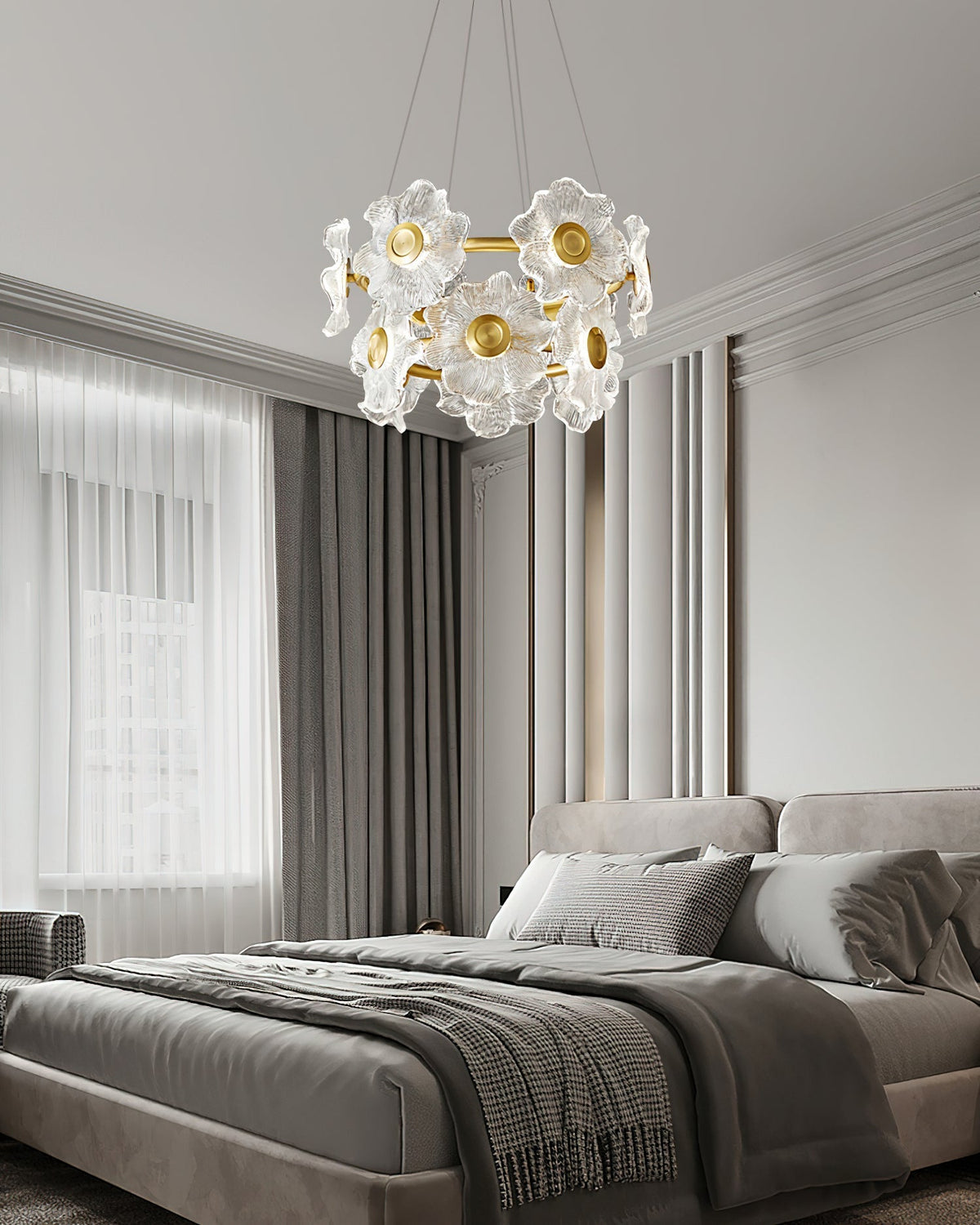 Cemirel Unique Flower Brass Glass Chandelier