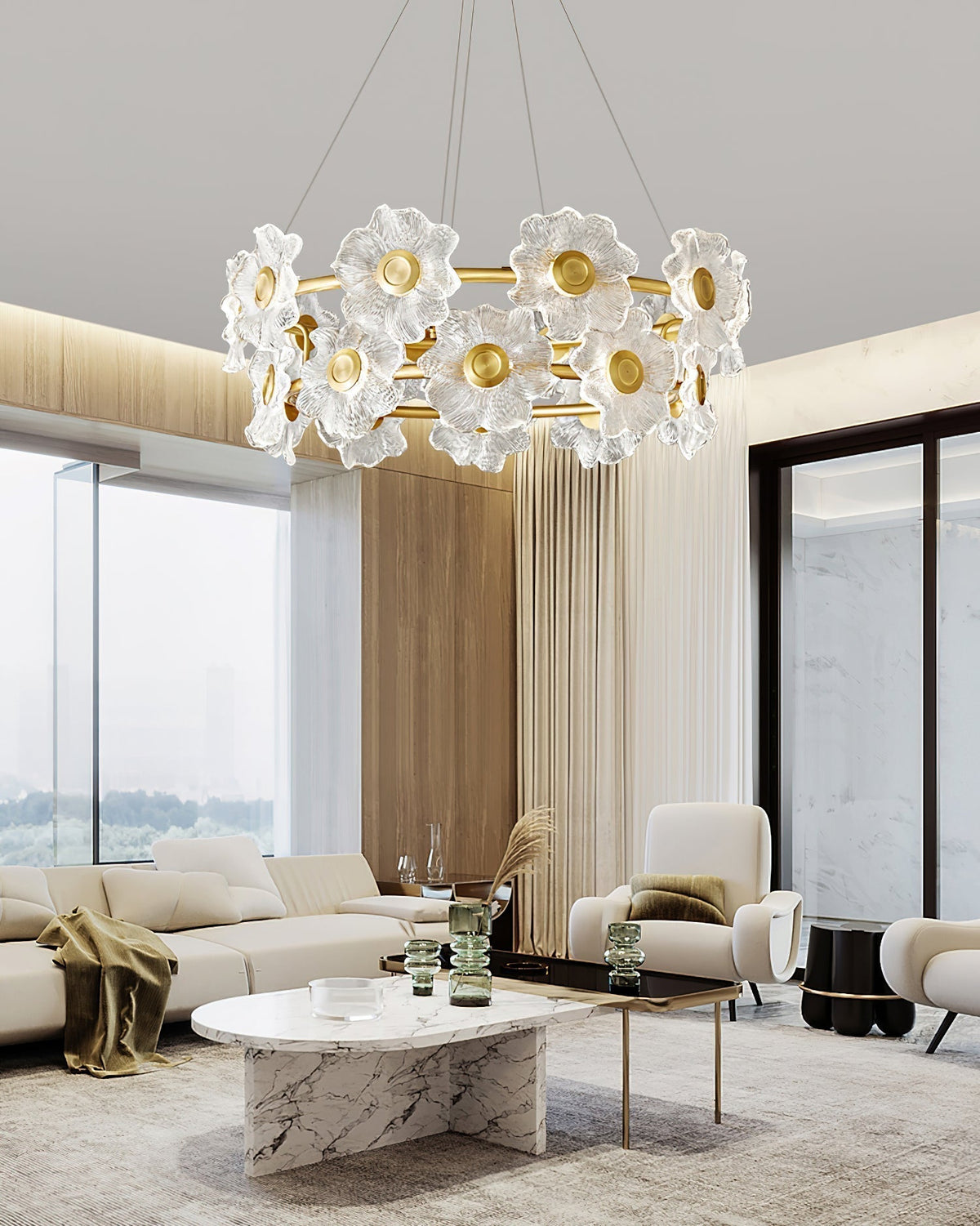 Cemirel Unique Flower Brass Glass Chandelier