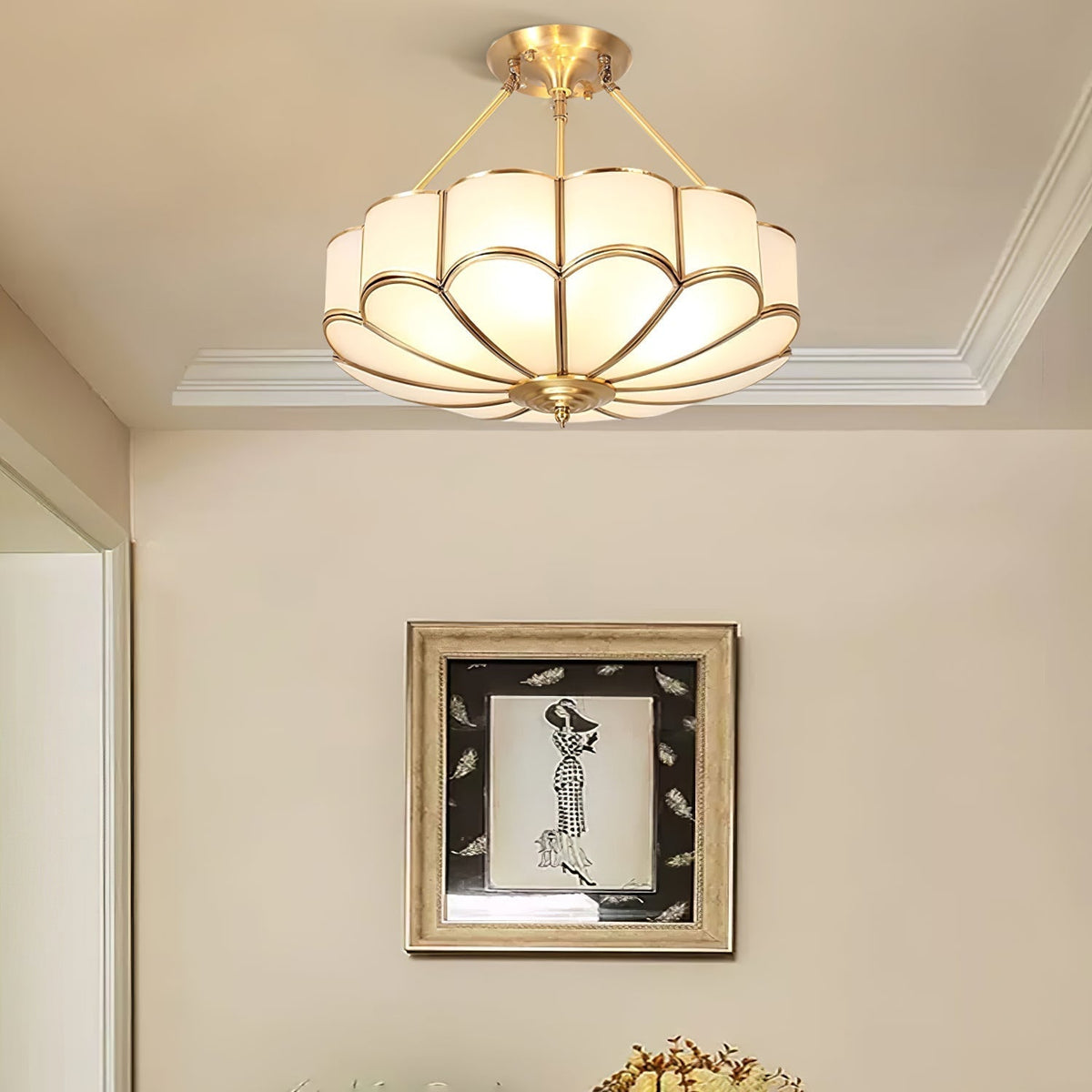 Levenor Ceiling Light Frosted Glass Petal Brass Art