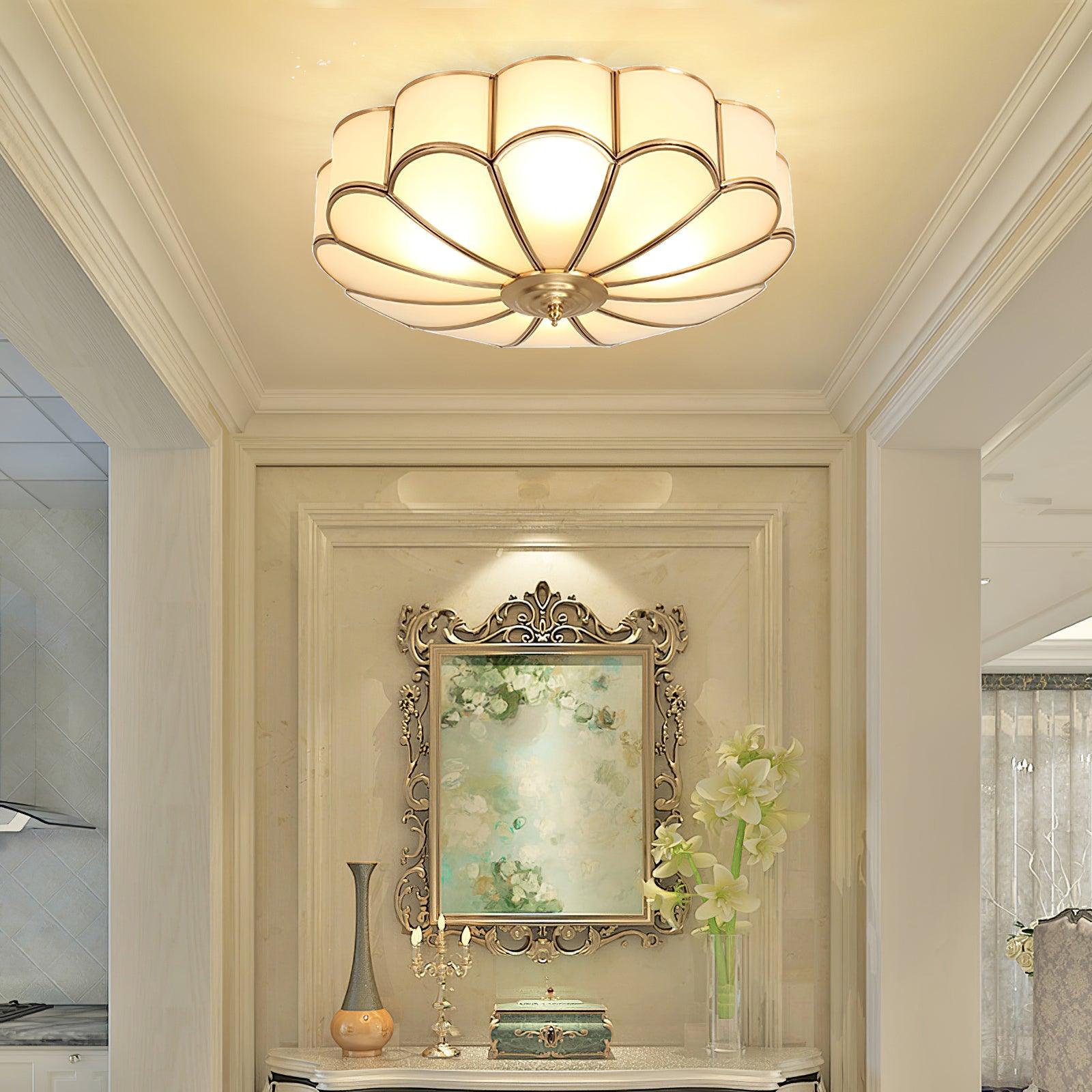 Lustra Ceiling Light Flower Shape Glass Brass - Neutral Decor