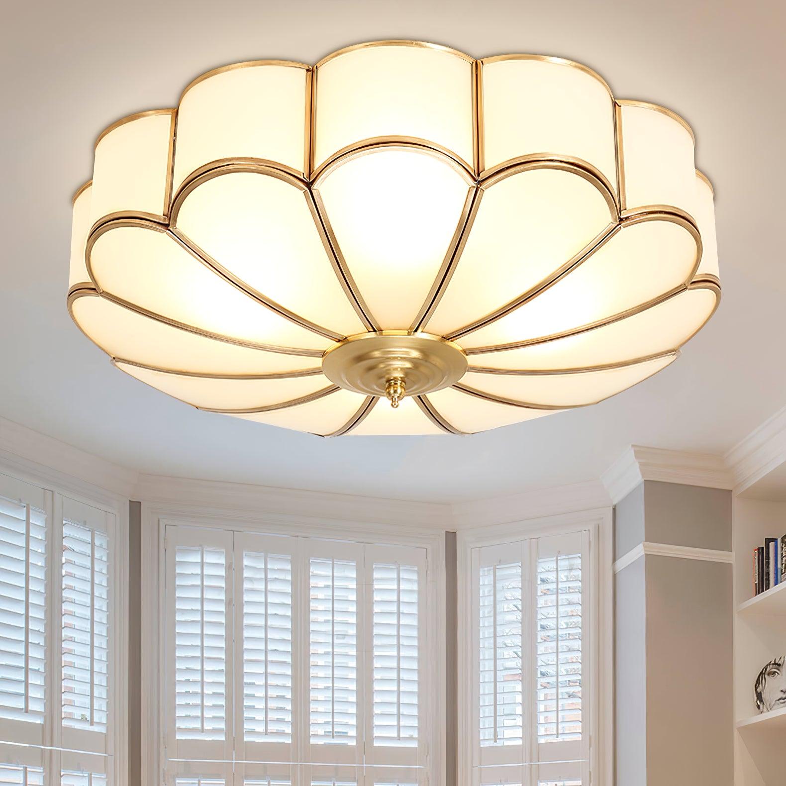 Lustra Ceiling Light Flower Shape Glass Brass - Neutral Decor