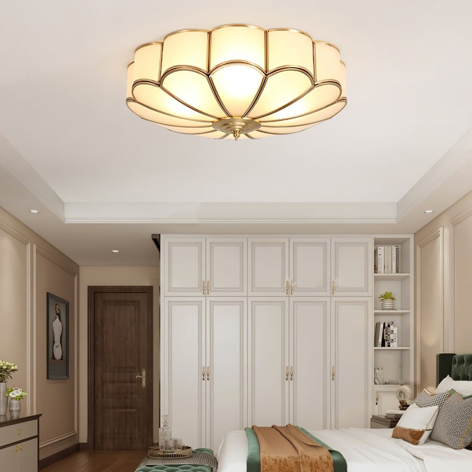 Lustra Ceiling Light Flower Shape Glass Brass - Neutral Decor