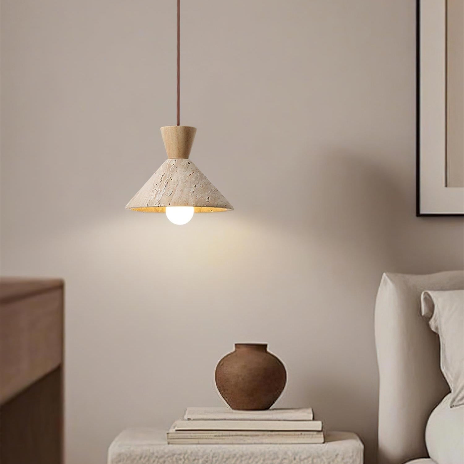 Ritta Travertine Pendant Lamp Hat Shape - Neutral Decor