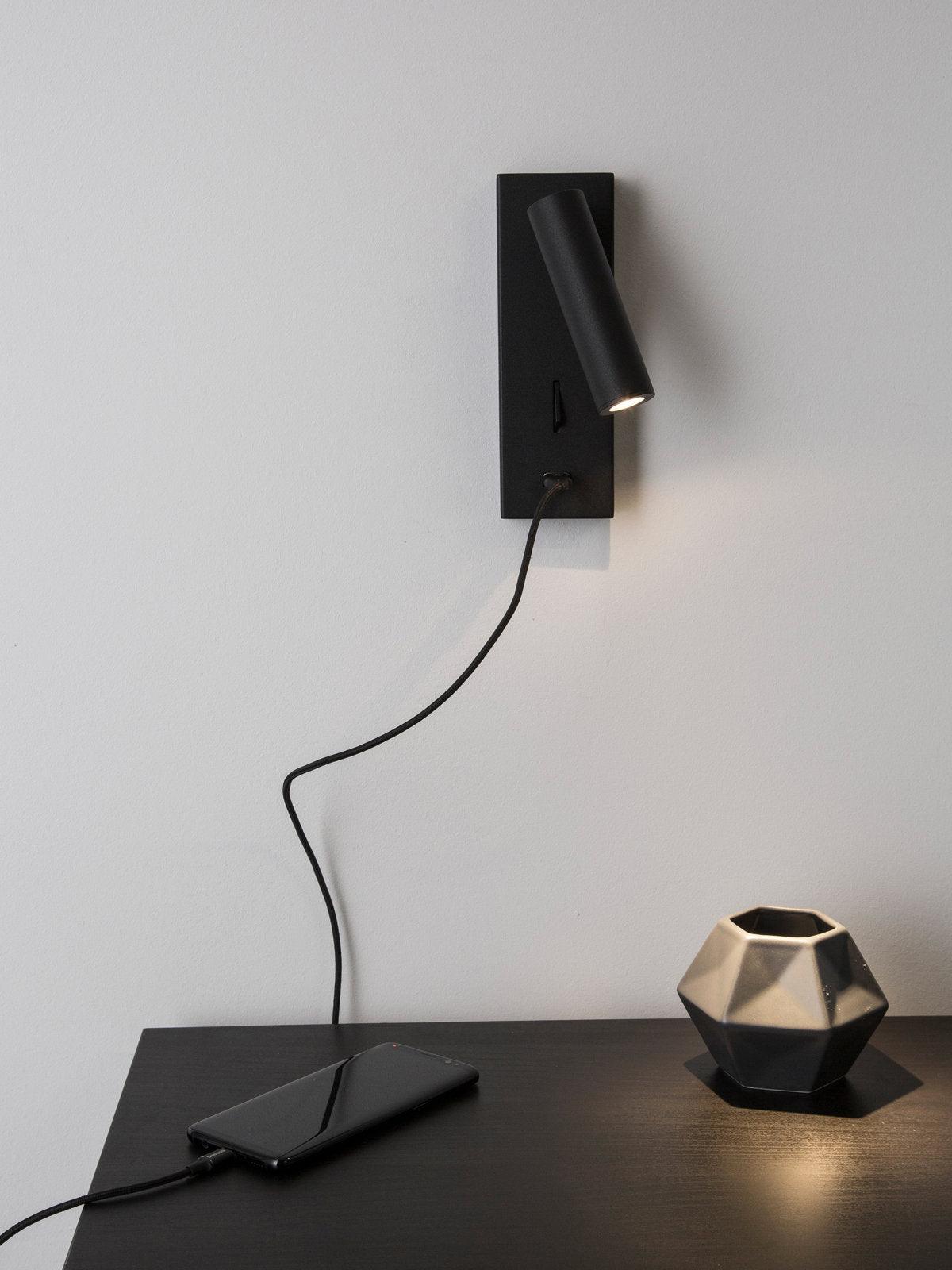 Sothis Modern Minimalist Bedside USB Black Wall Light