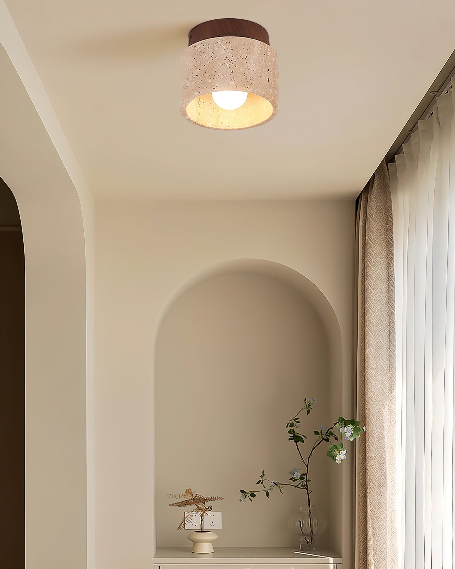 Ritta Sqaure&Round Ceiling Light Black& Yellow Travertine - Neutral Decor