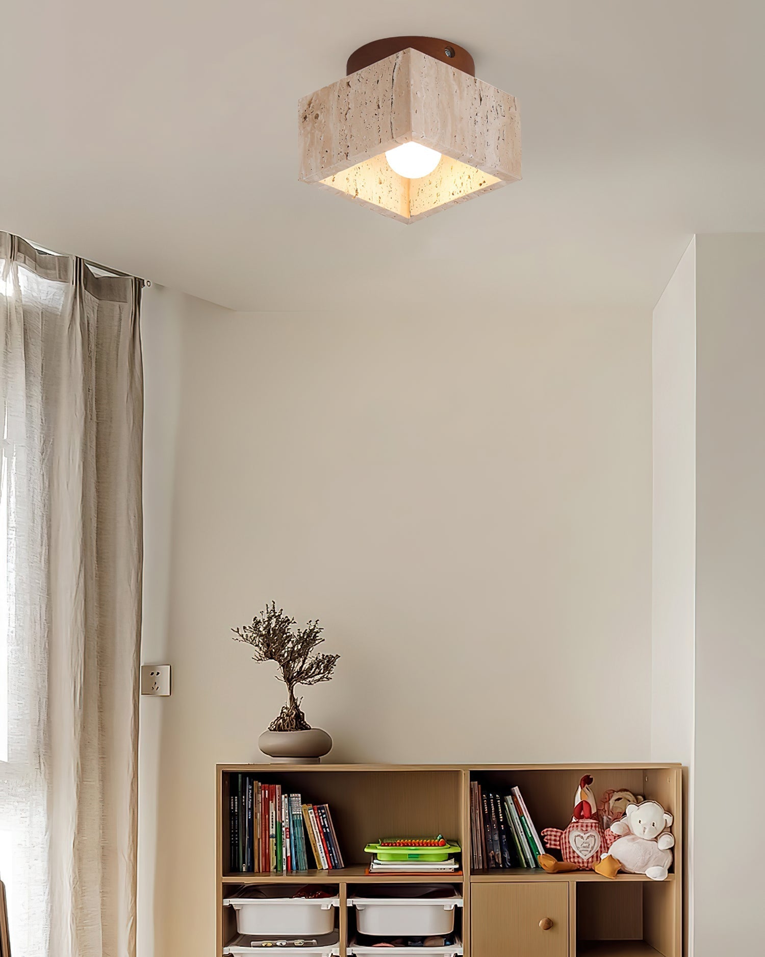 Ritta Sqaure&Round Ceiling Light Black& Yellow Travertine - Neutral Decor