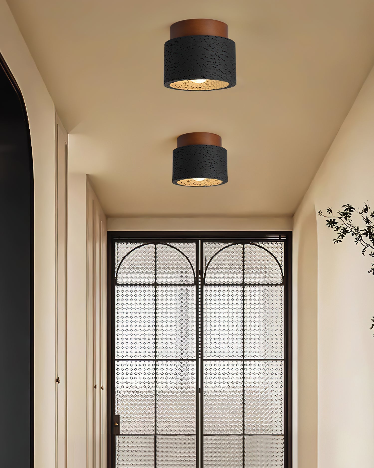 Ritta Sqaure&Round Ceiling Light Black& Yellow Travertine - Neutral Decor
