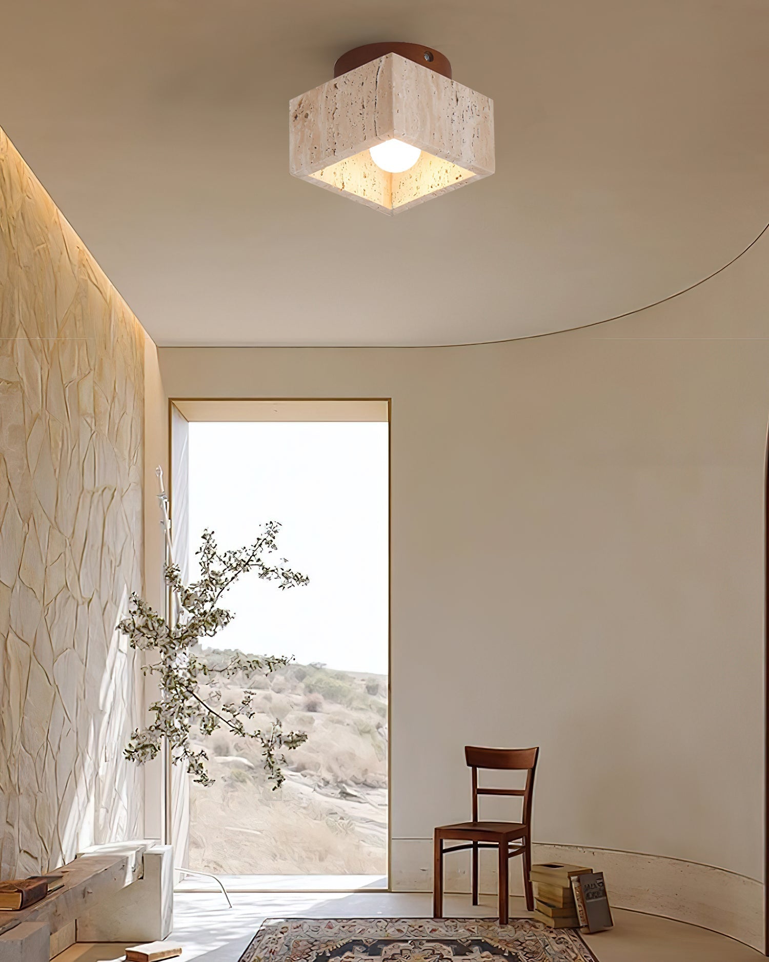 Ritta Sqaure&Round Ceiling Light Black& Yellow Travertine - Neutral Decor