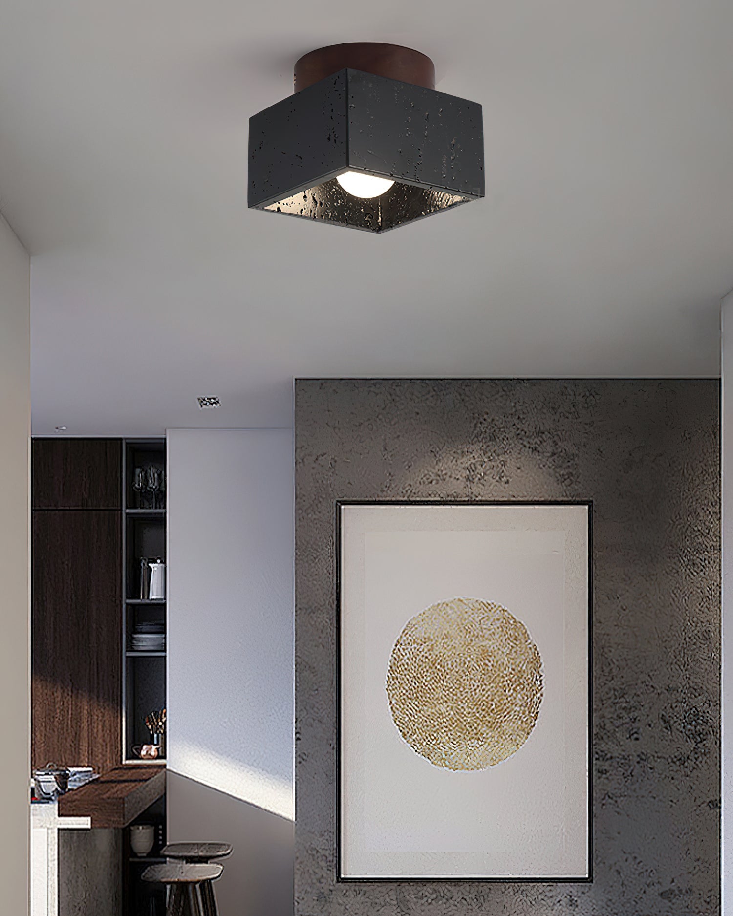 Ritta Sqaure&Round Ceiling Light Black& Yellow Travertine - Neutral Decor