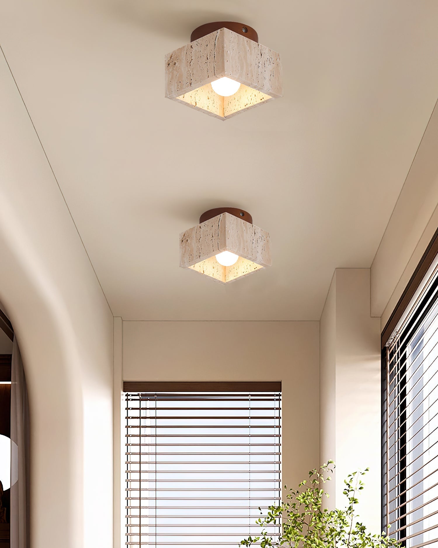 Ritta Sqaure&Round Ceiling Light Black& Yellow Travertine - Neutral Decor