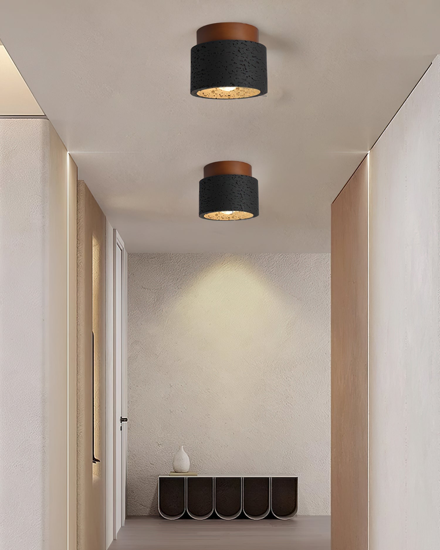 Ritta Sqaure&Round Ceiling Light Black& Yellow Travertine - Neutral Decor