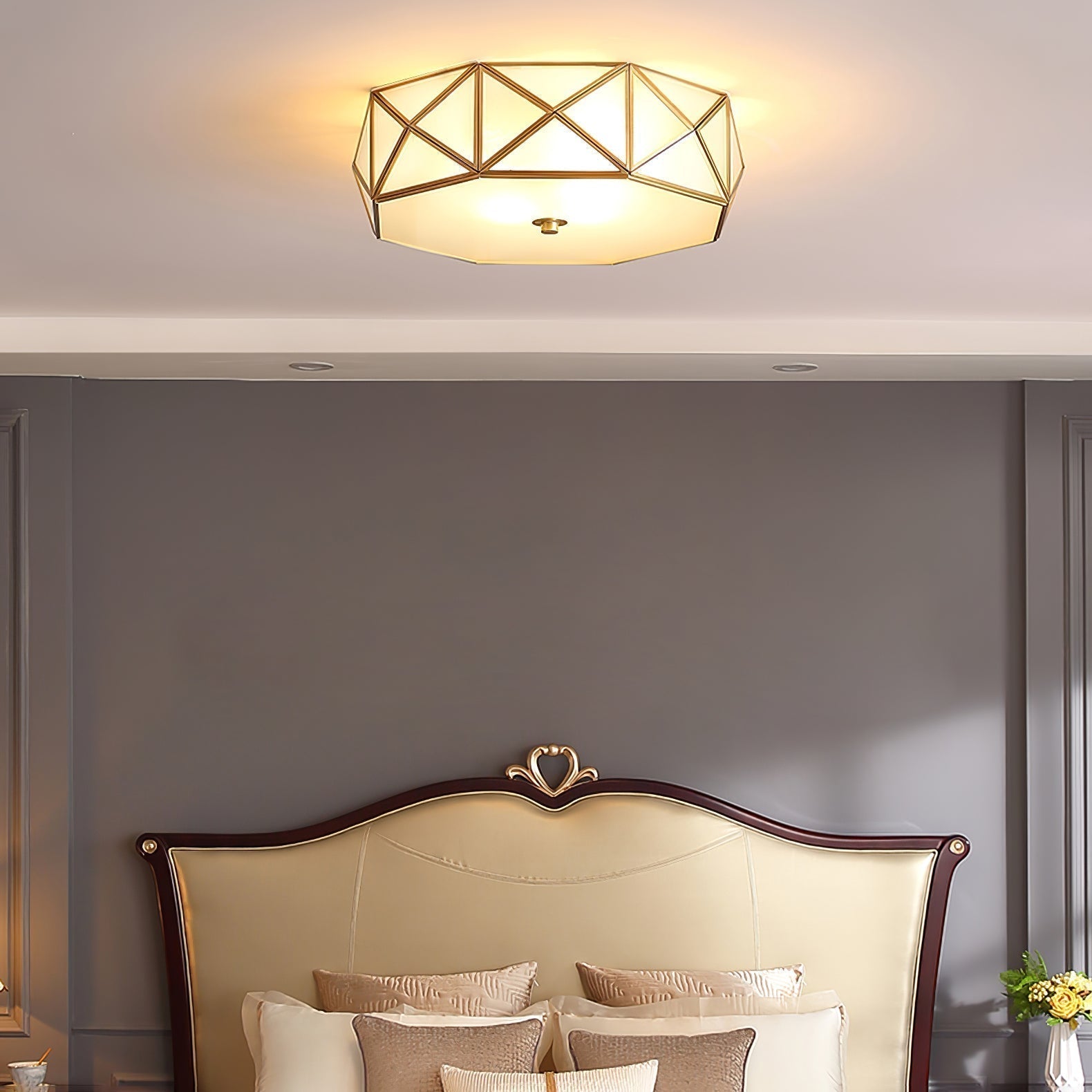 Celivise Geometric Shaped Brass Glass Flush Ceiling Light