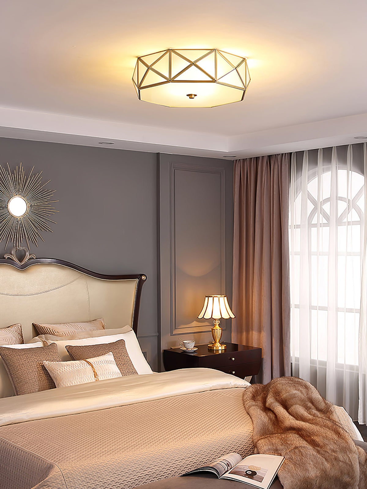 Celivise Geometric Shaped Brass Glass Flush Ceiling Light