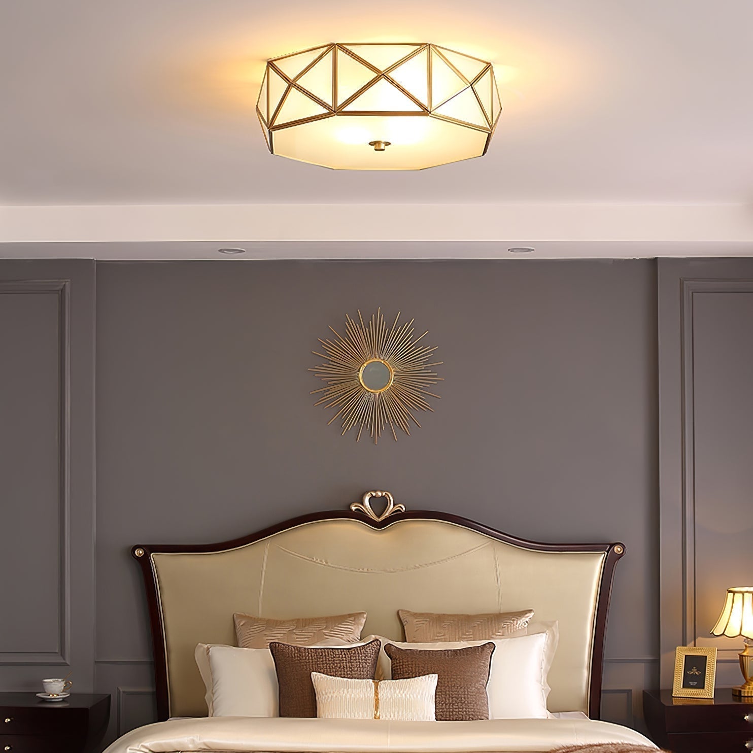 Celivise Geometric Shaped Brass Glass Flush Ceiling Light