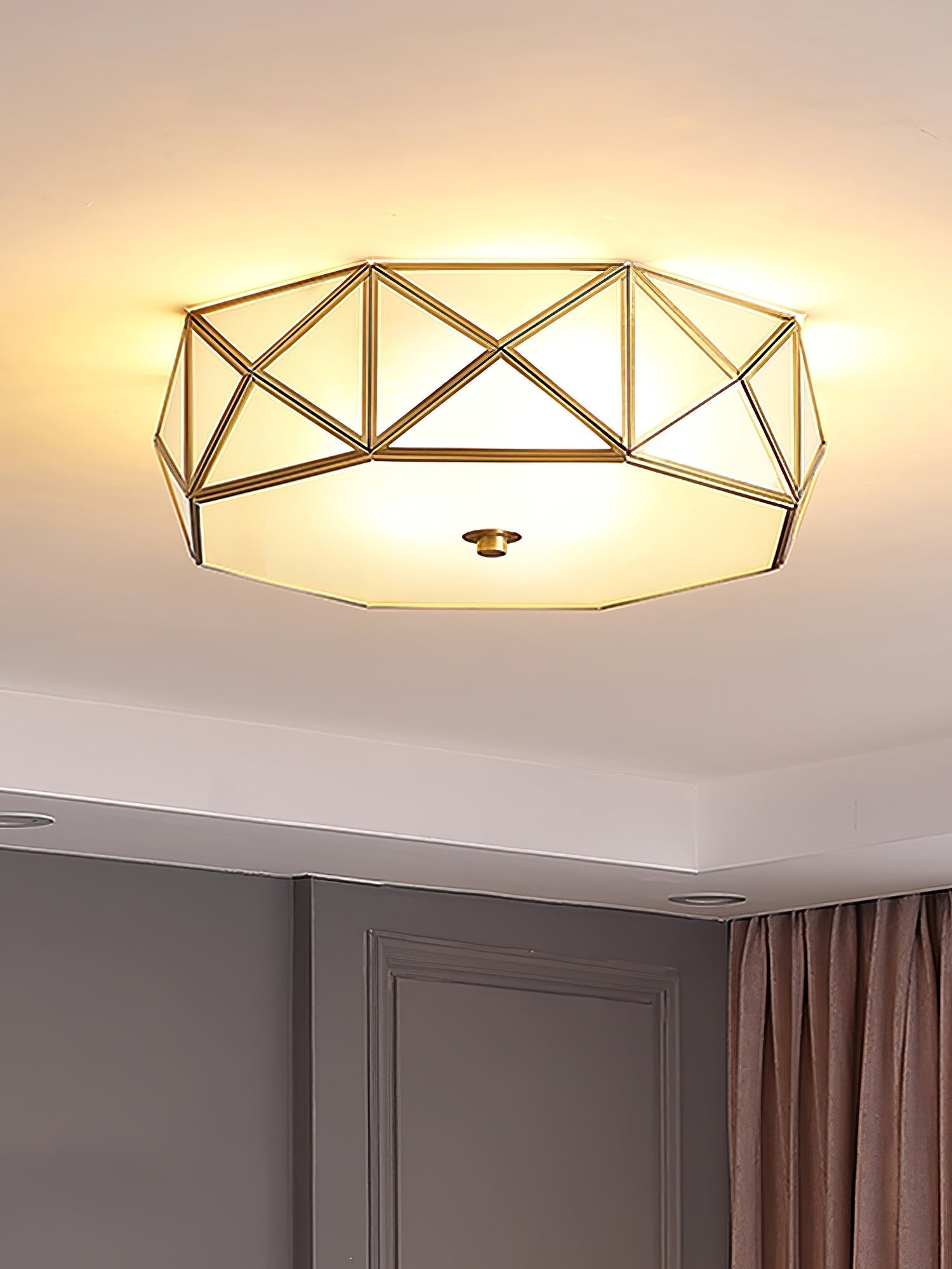 Celivise Geometric Shaped Brass Glass Flush Ceiling Light