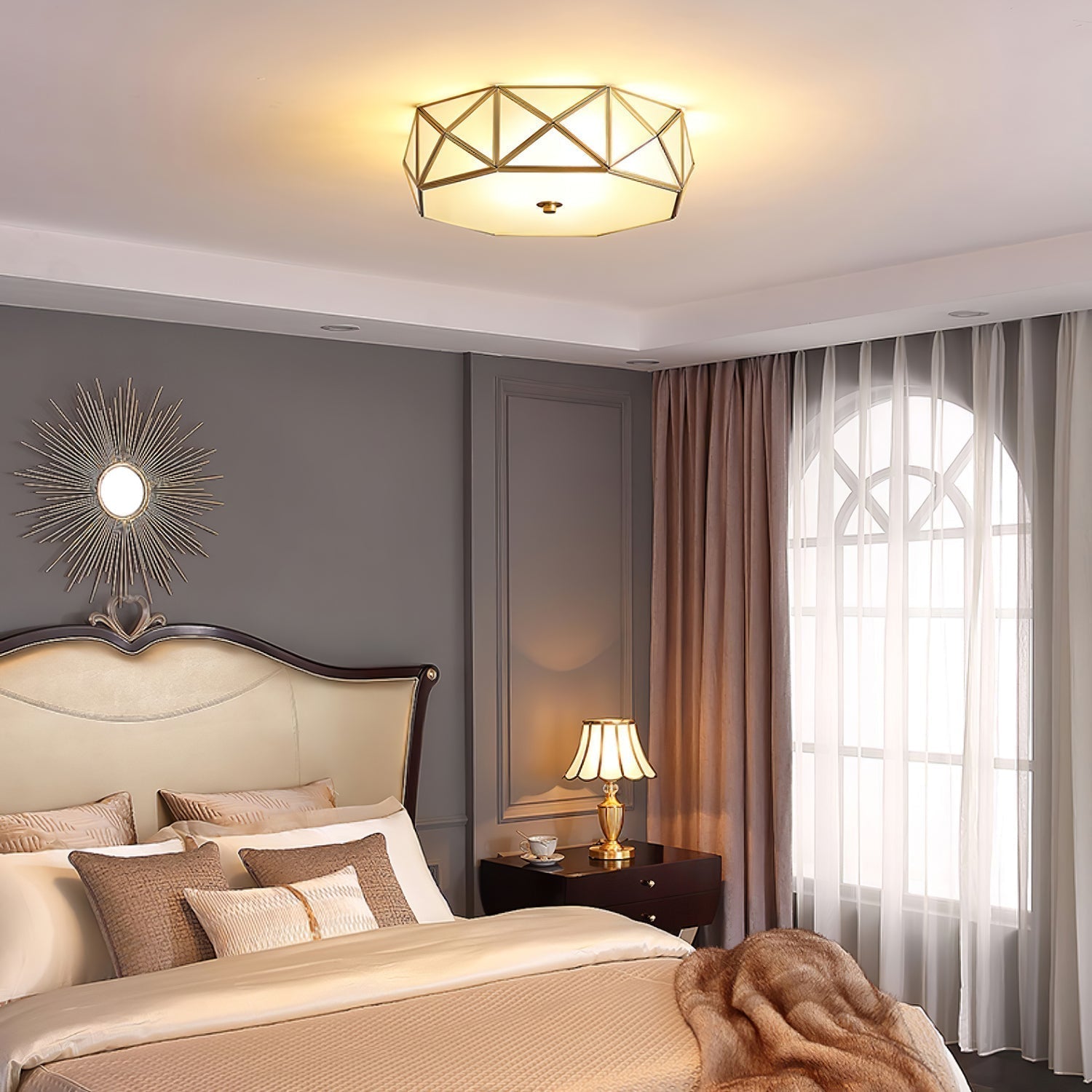 Celivise Geometric Shaped Brass Glass Flush Ceiling Light