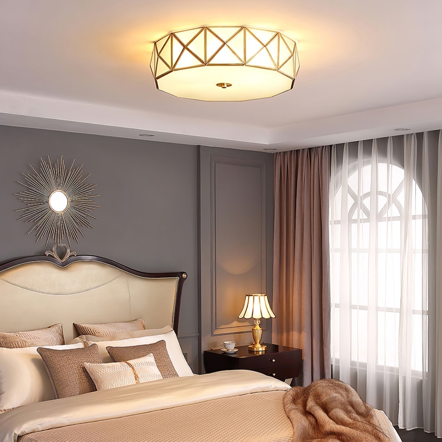 Celivise Geometric Shaped Brass Glass Flush Ceiling Light