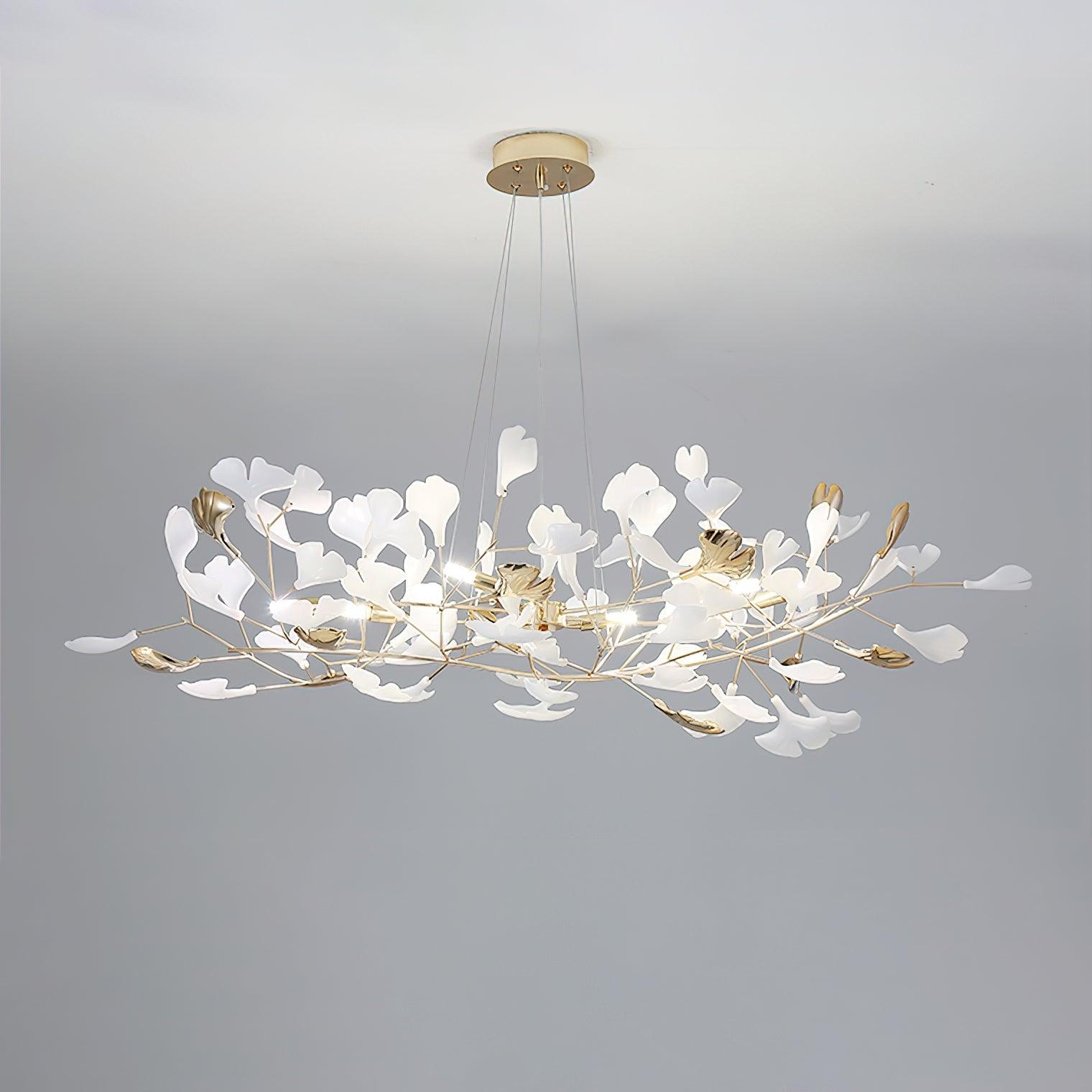 Eliinira Chandelier Gingko Ceramic Leaves Iron Frame