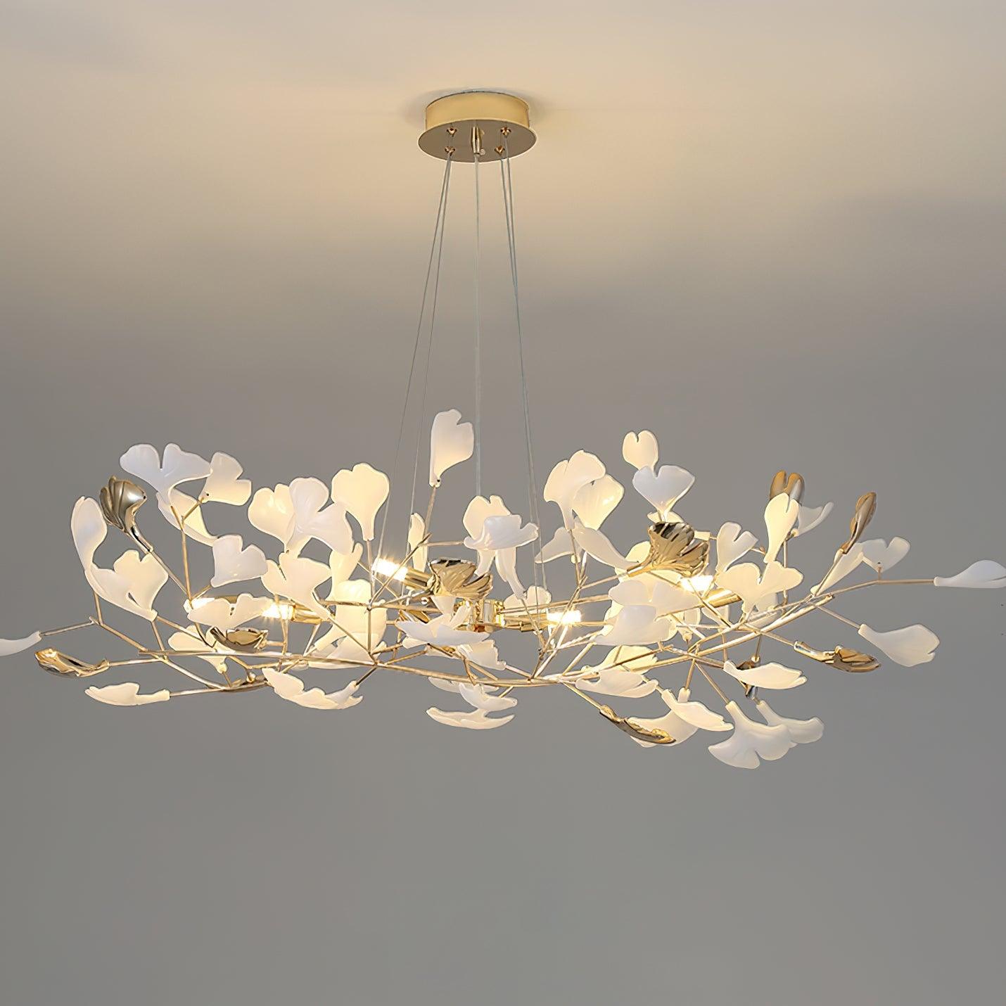 Eliinira Chandelier Gingko Ceramic Leaves Iron Frame