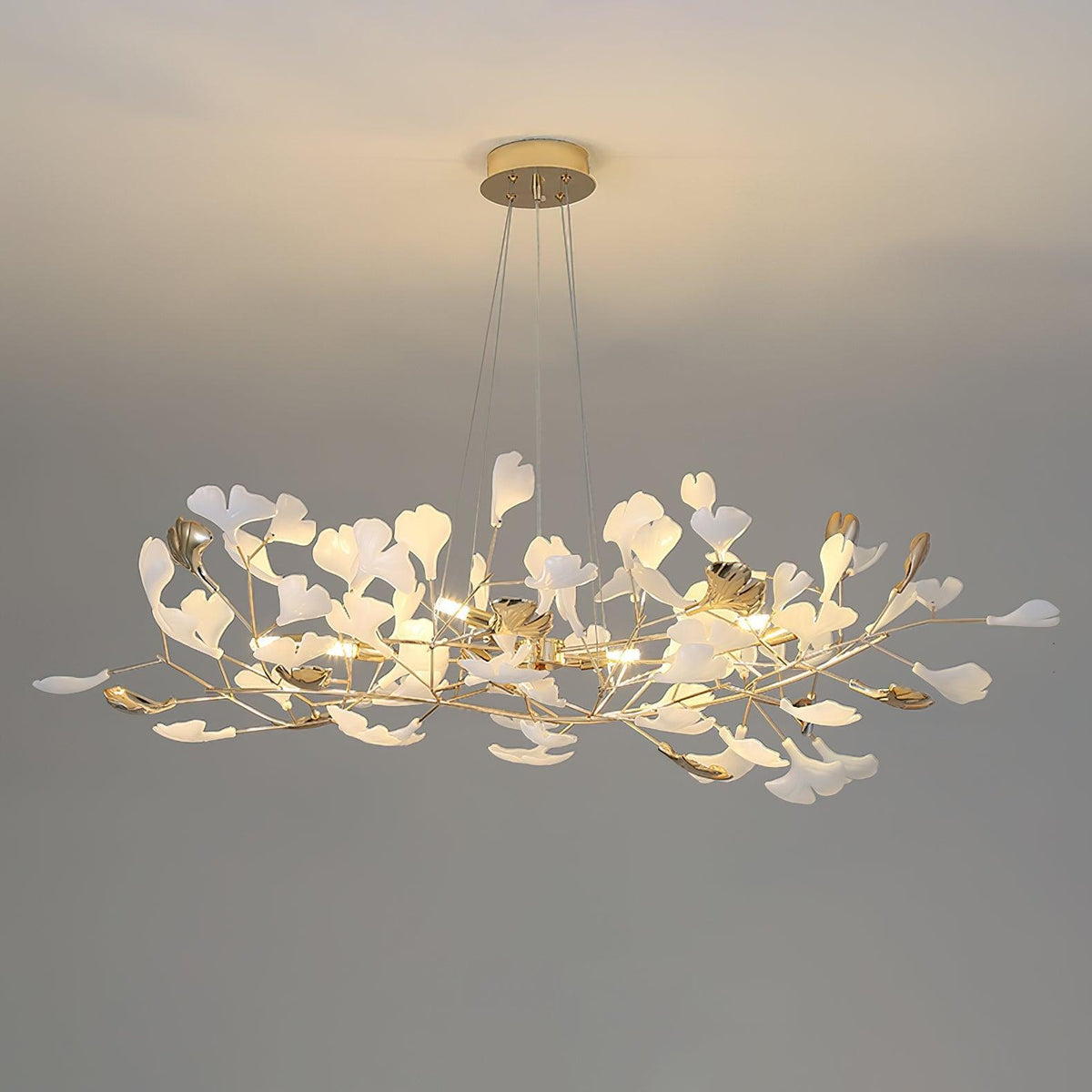 Eliinira Chandelier Gingko Ceramic Leaves Iron Frame