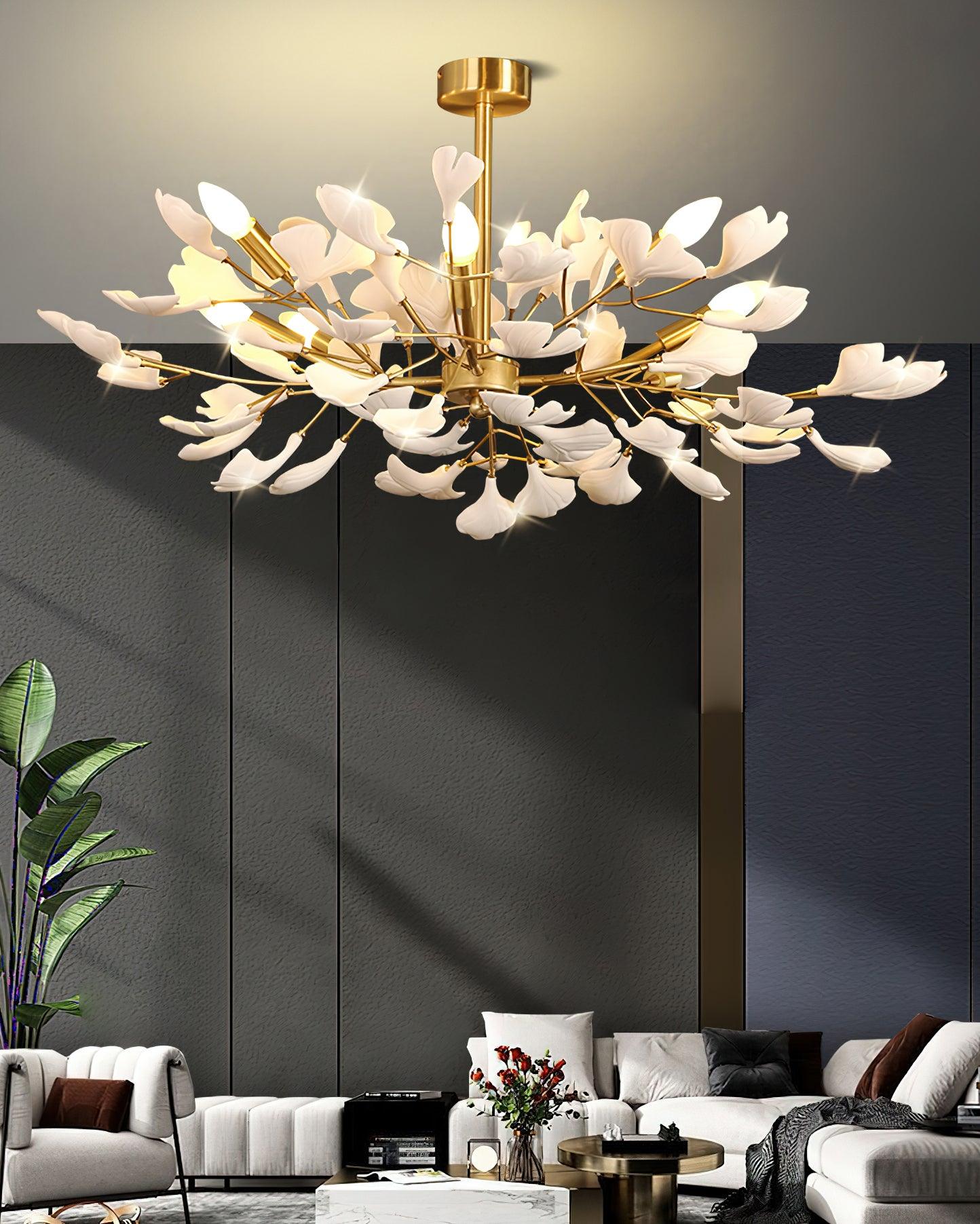 Nale Chandelier Ginkgo Leaf Brass Ceramic